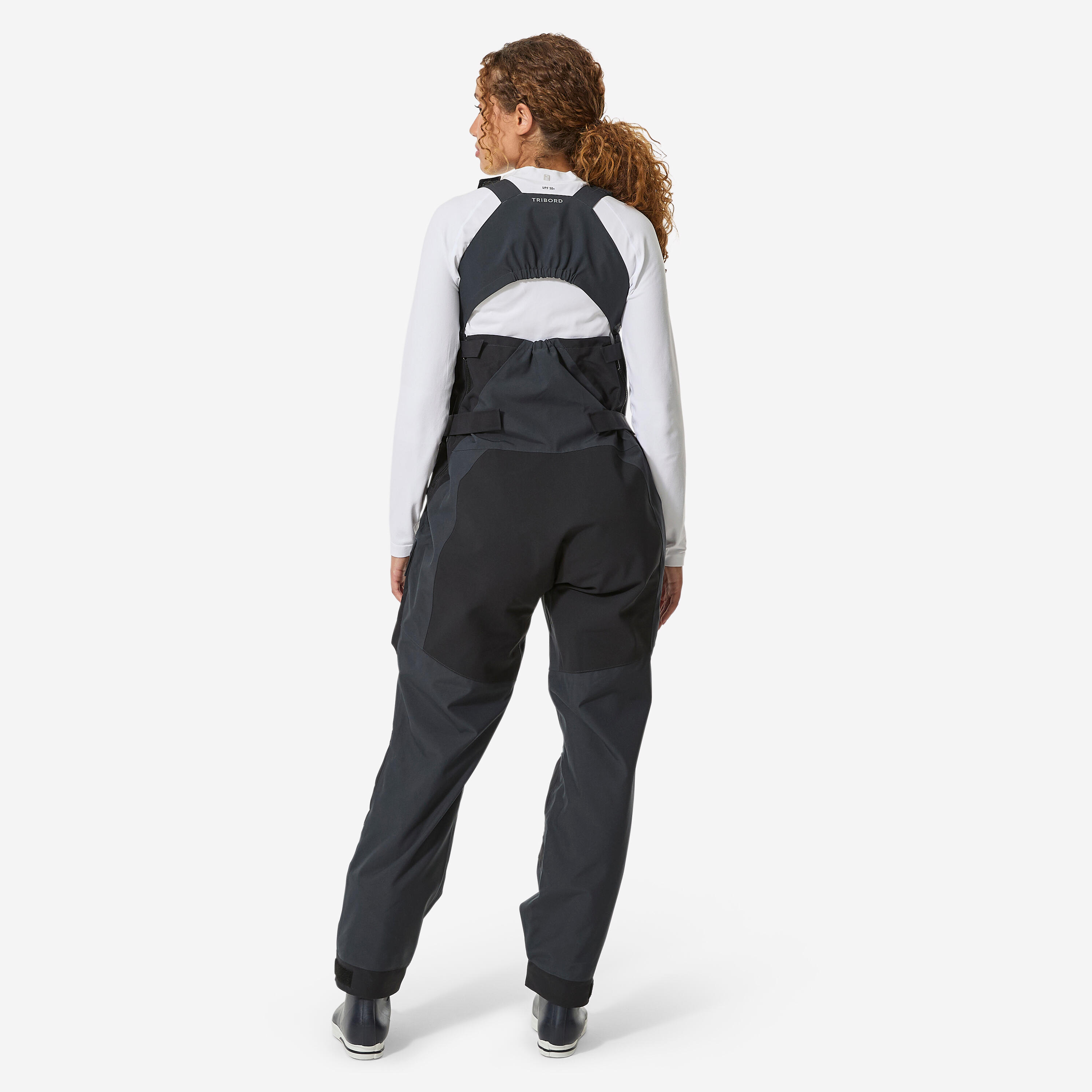 Women’s sailing dungarees, 500 dark grey neon yellow 2/13