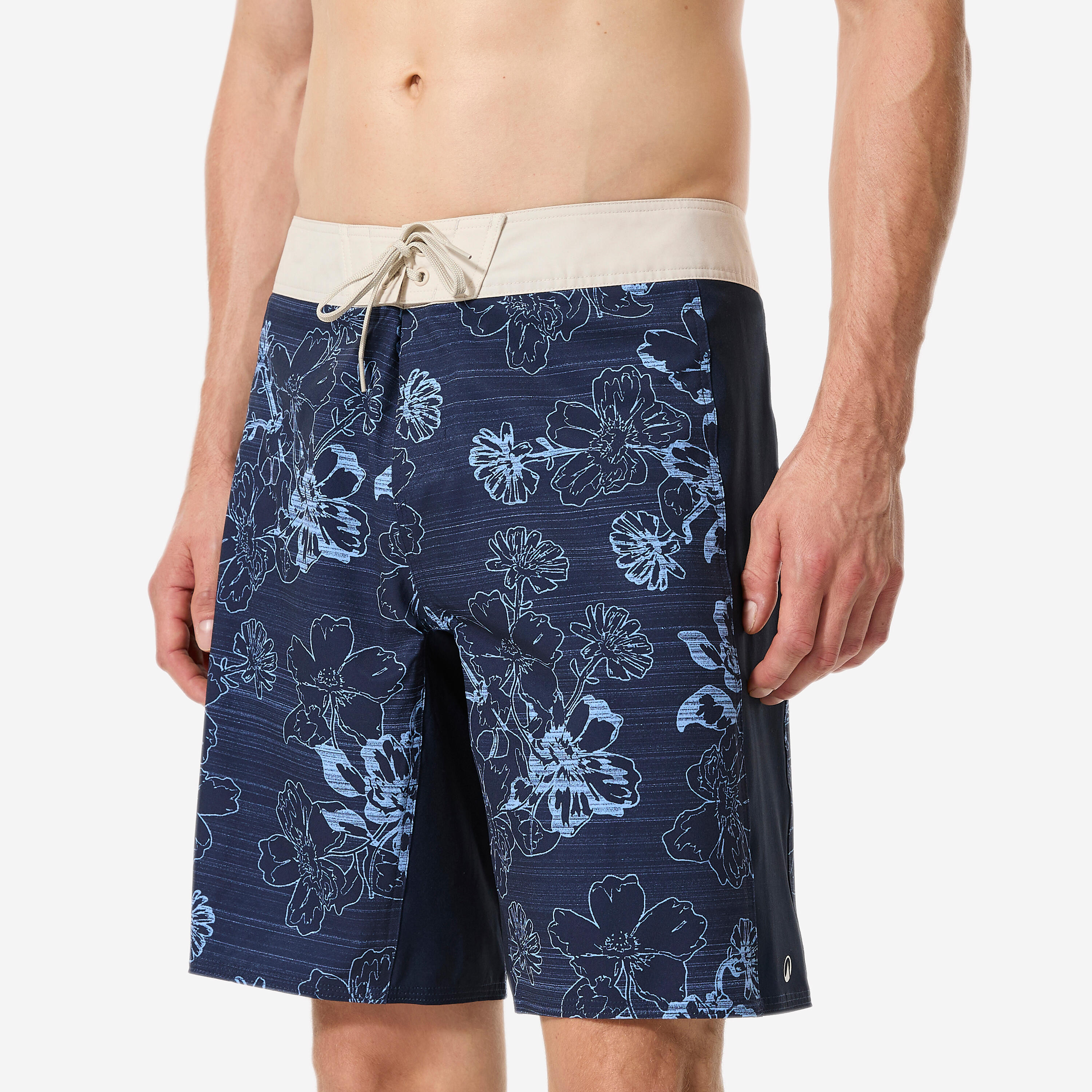 Men’s surfing boardshorts long swim shorts 19”, 500 Arch lico blue