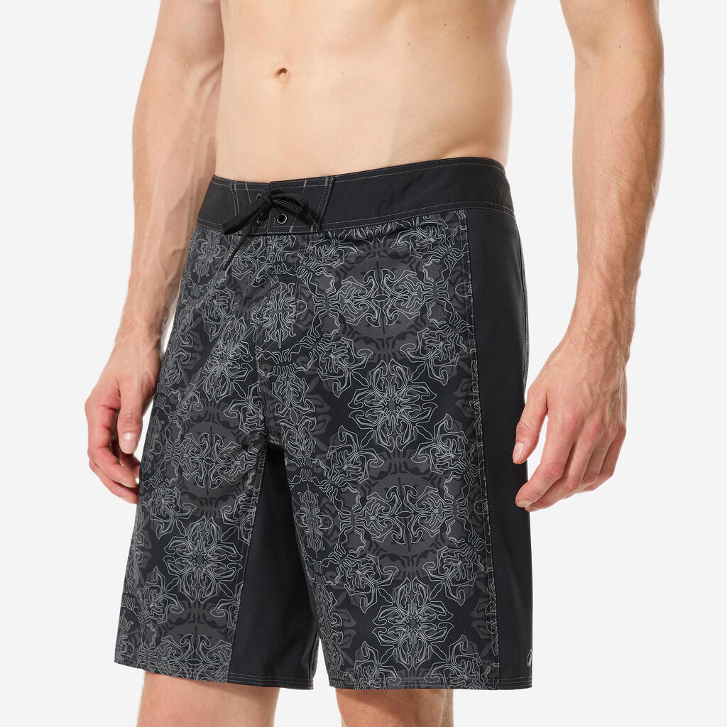 Short de bain boardshort surf long 19" homme, 500 Arch scarabia gris