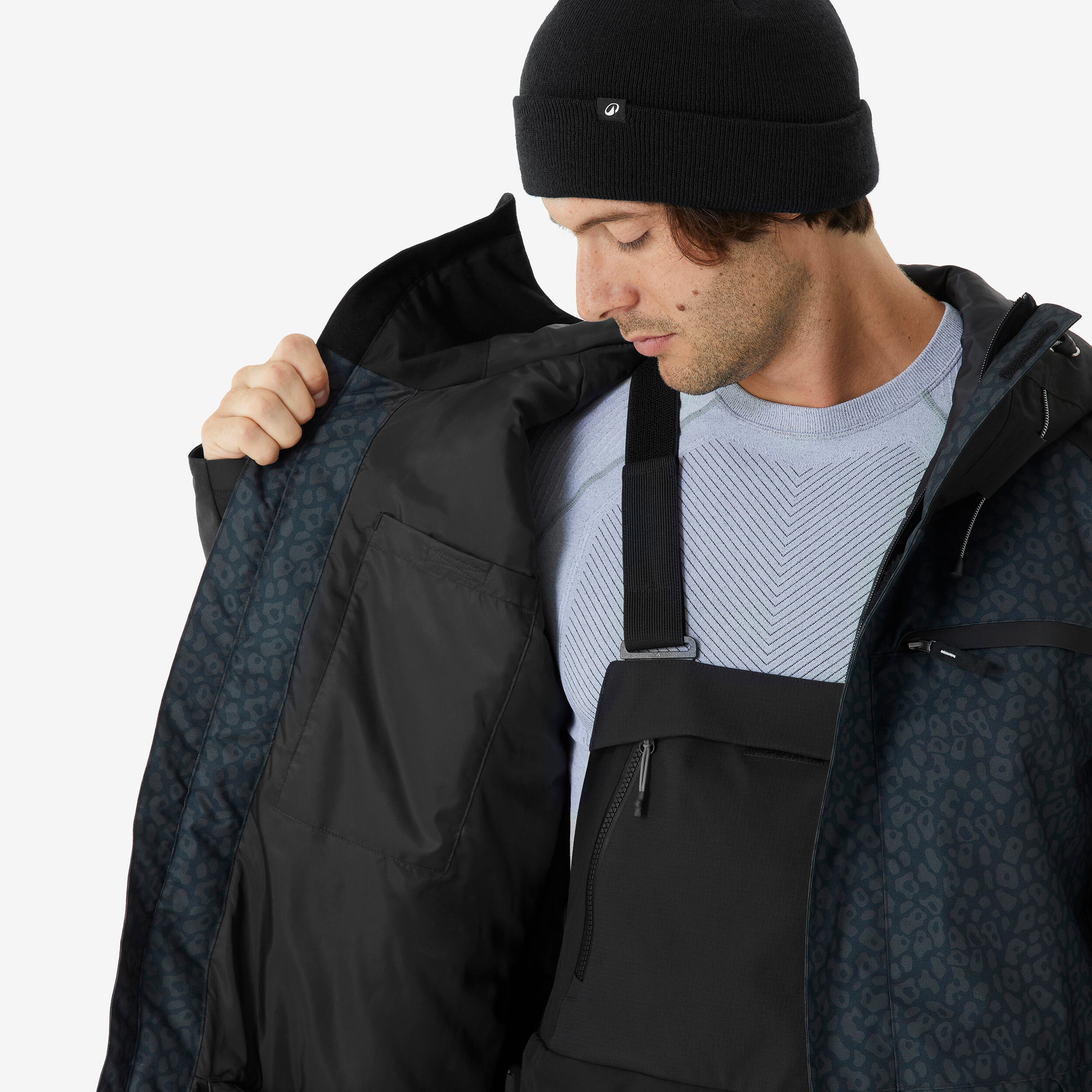 Veste de ski et snowboard longue et chaude homme, 500 long noir 7/11