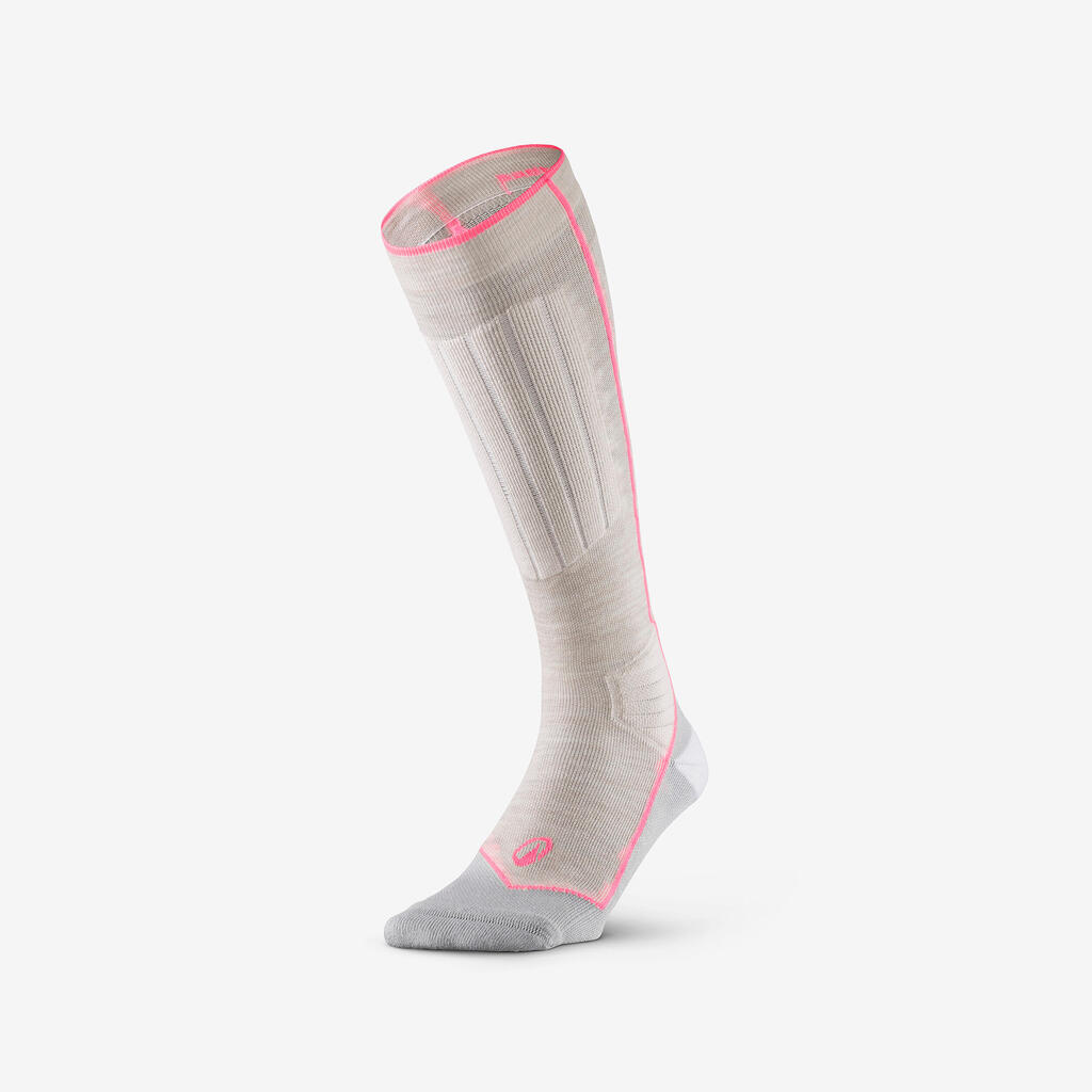 Adults’ merino wool ski socks, 900 wool - Beige, Pink, Fluorescent