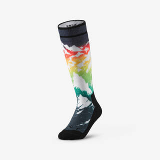Kids’ warm ski socks, 100 - Forest pattern