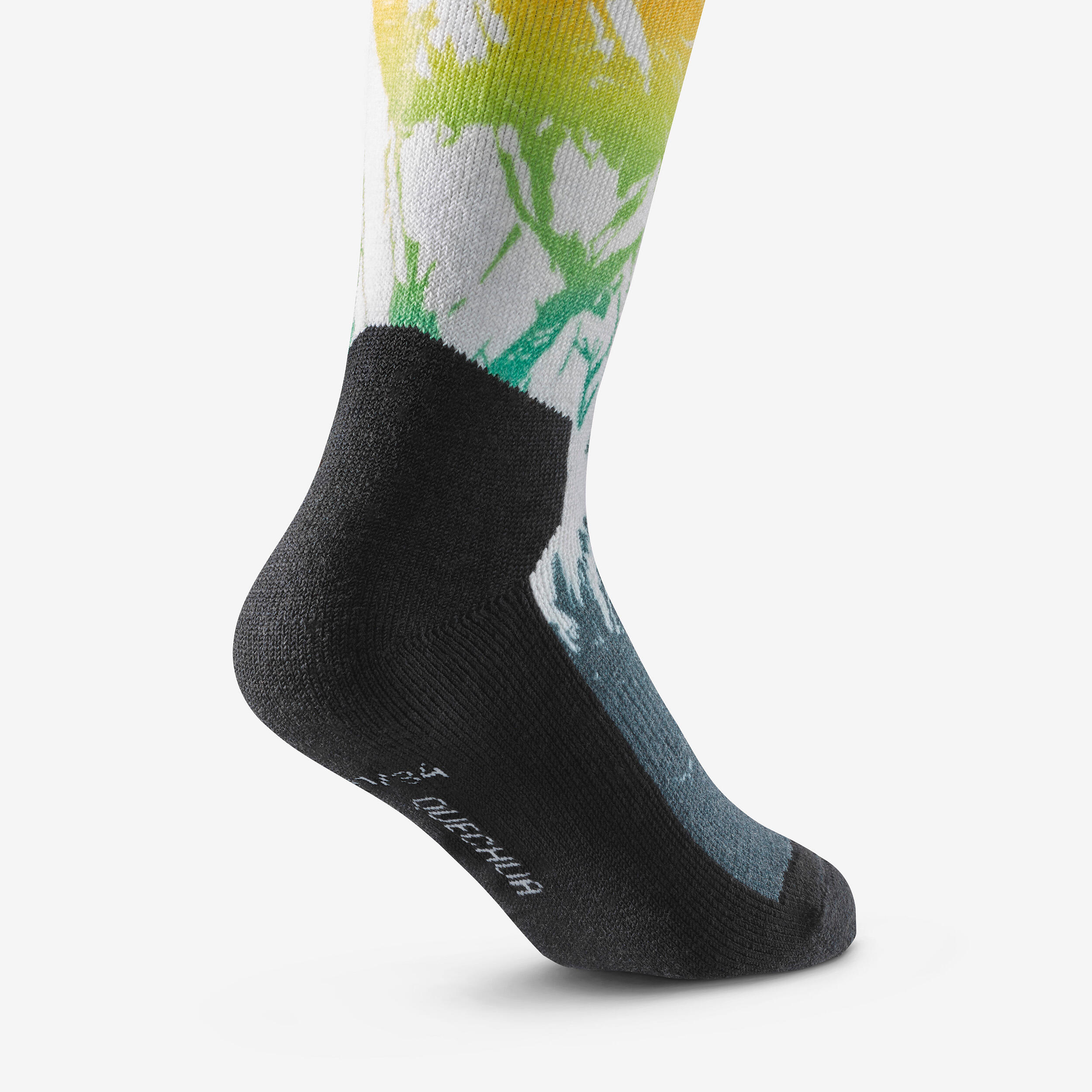 Meias de ski quentes criança, 100 estampado floresta 7/8