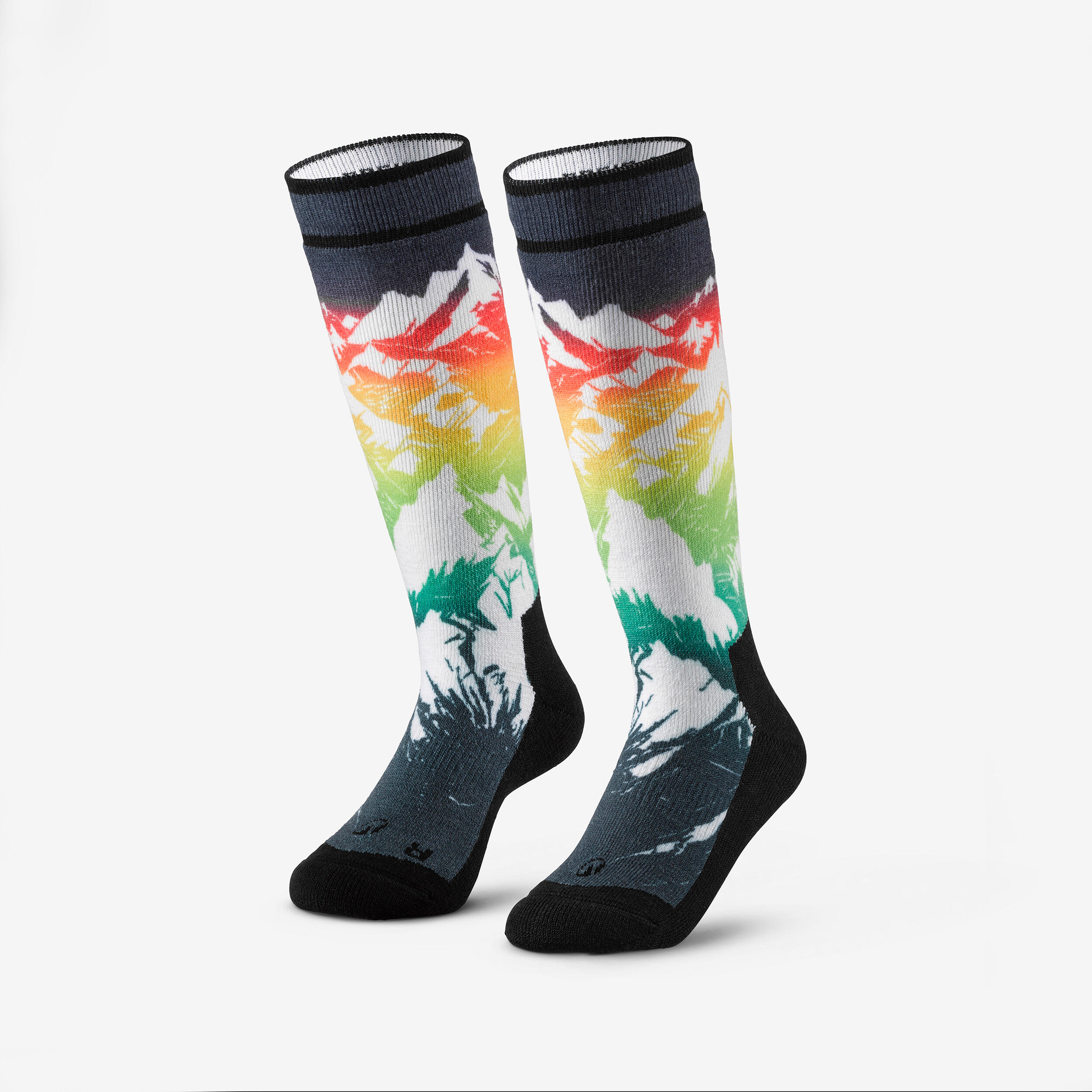 Kids’ warm ski socks, 100 - Forest pattern