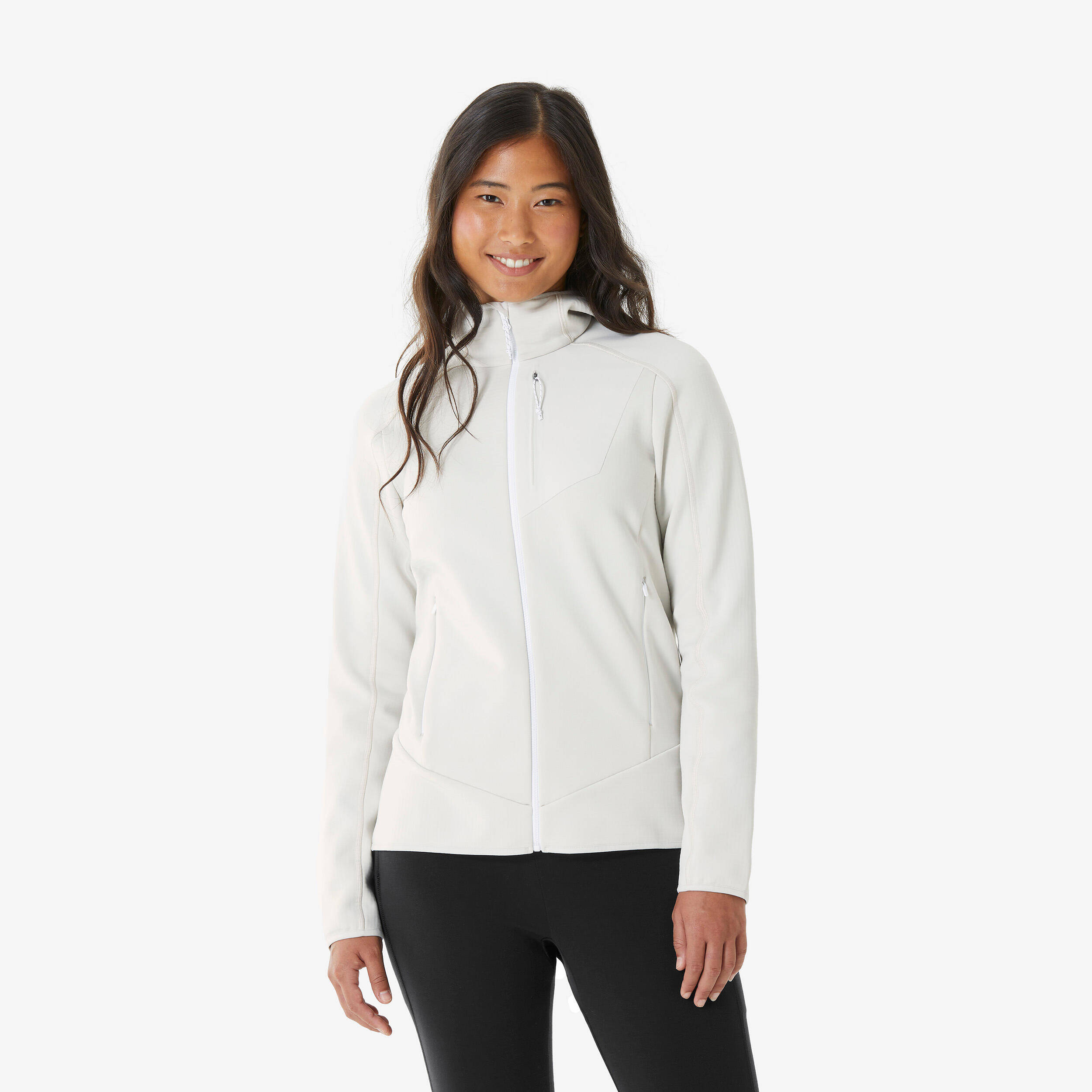 Women’s mountain hiking fleece jacket, MH500 Full Zip - White -  1