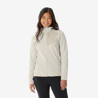 Women’s mountain hiking fleece jacket, MH500 Full Zip - White
