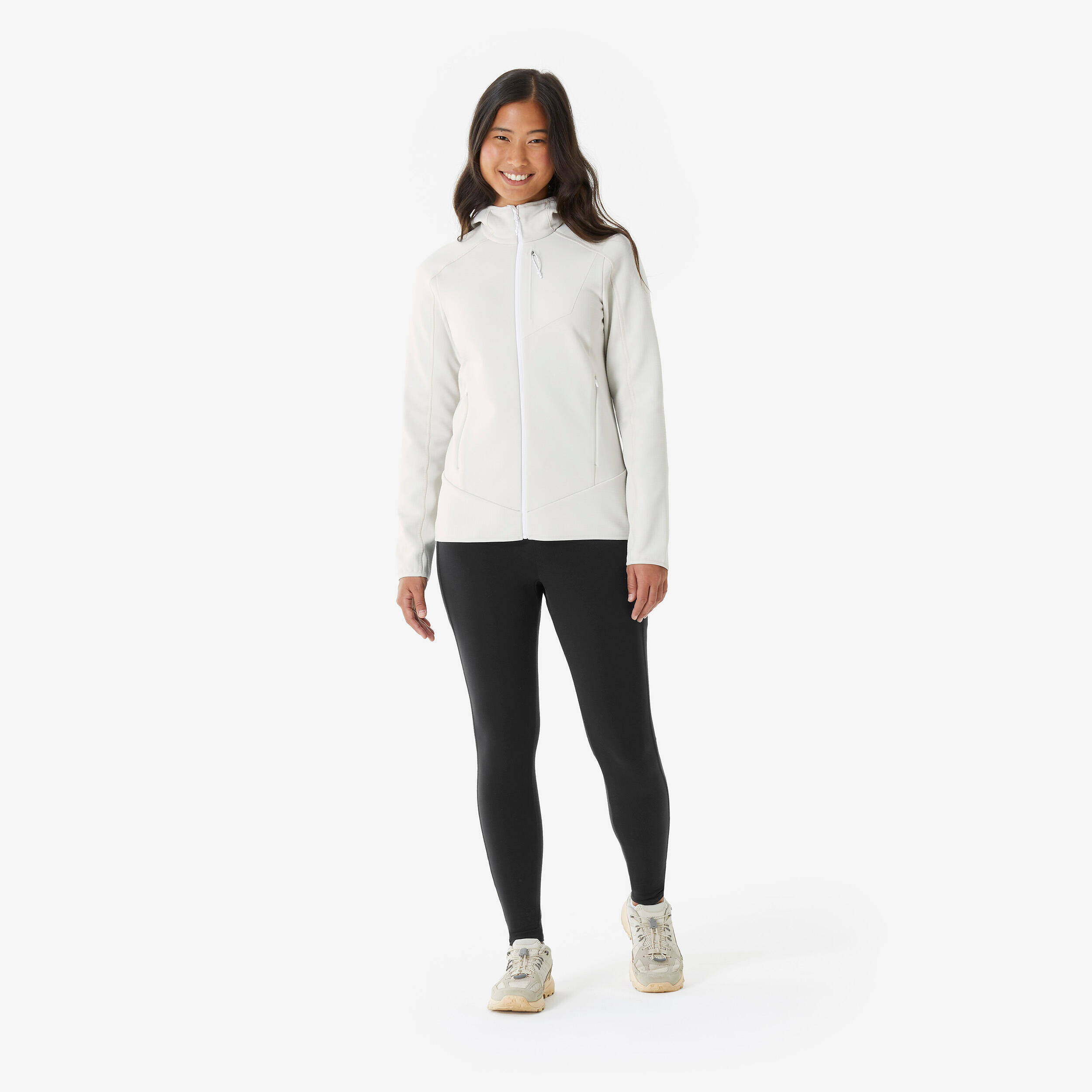 Women’s mountain hiking fleece jacket, MH500 Full Zip - White -  2
