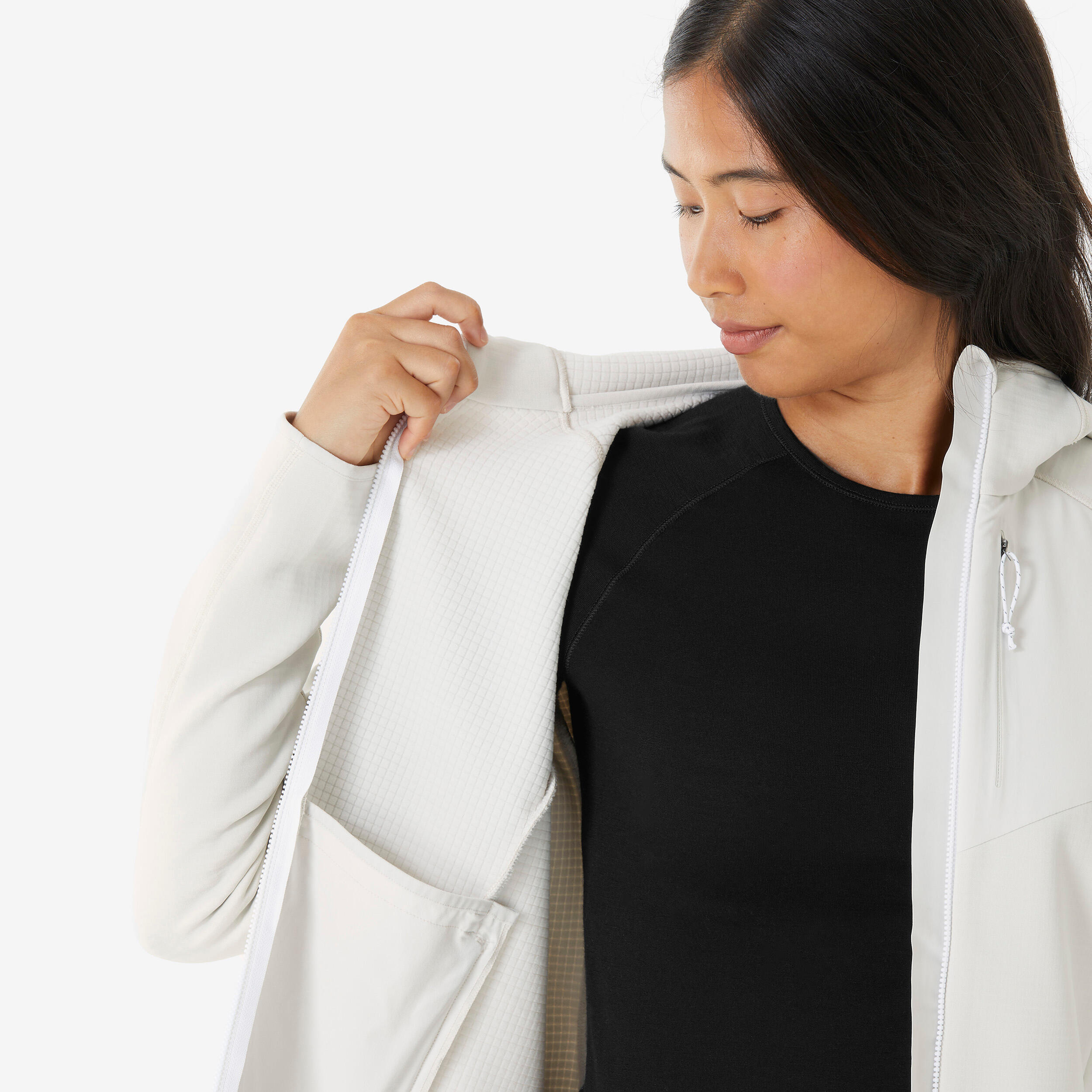 Women’s mountain hiking fleece jacket, MH500 Full Zip - White