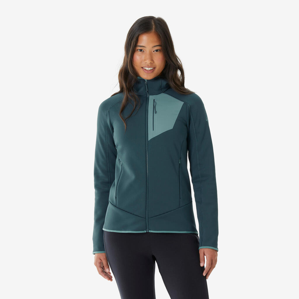 Γυναικεία ζακέτα fleece ορεινής πεζοπορίας, MH500 Ολόκληρο φερμουάρ - Πράσινο