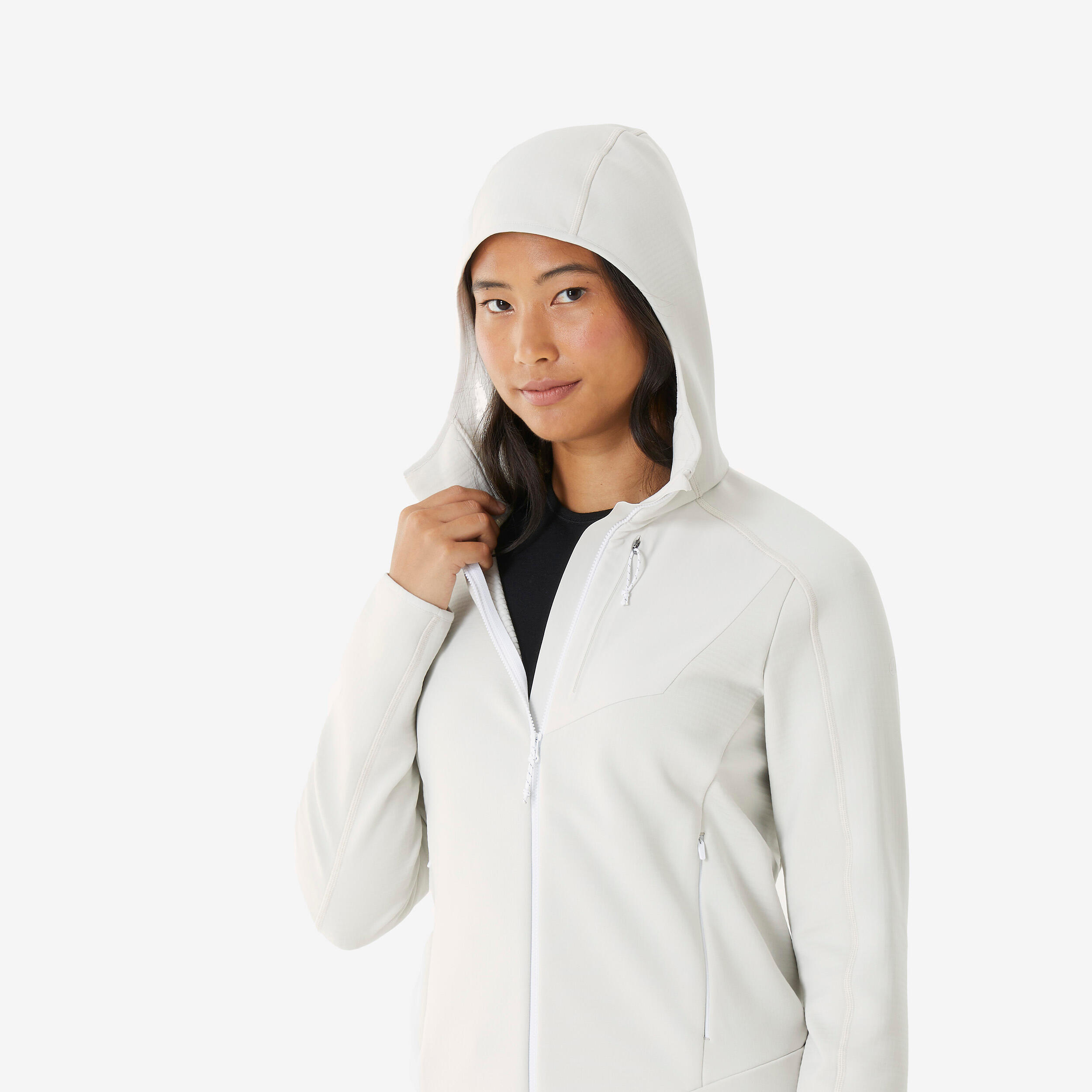 Women’s mountain hiking fleece jacket, MH500 Full Zip - White