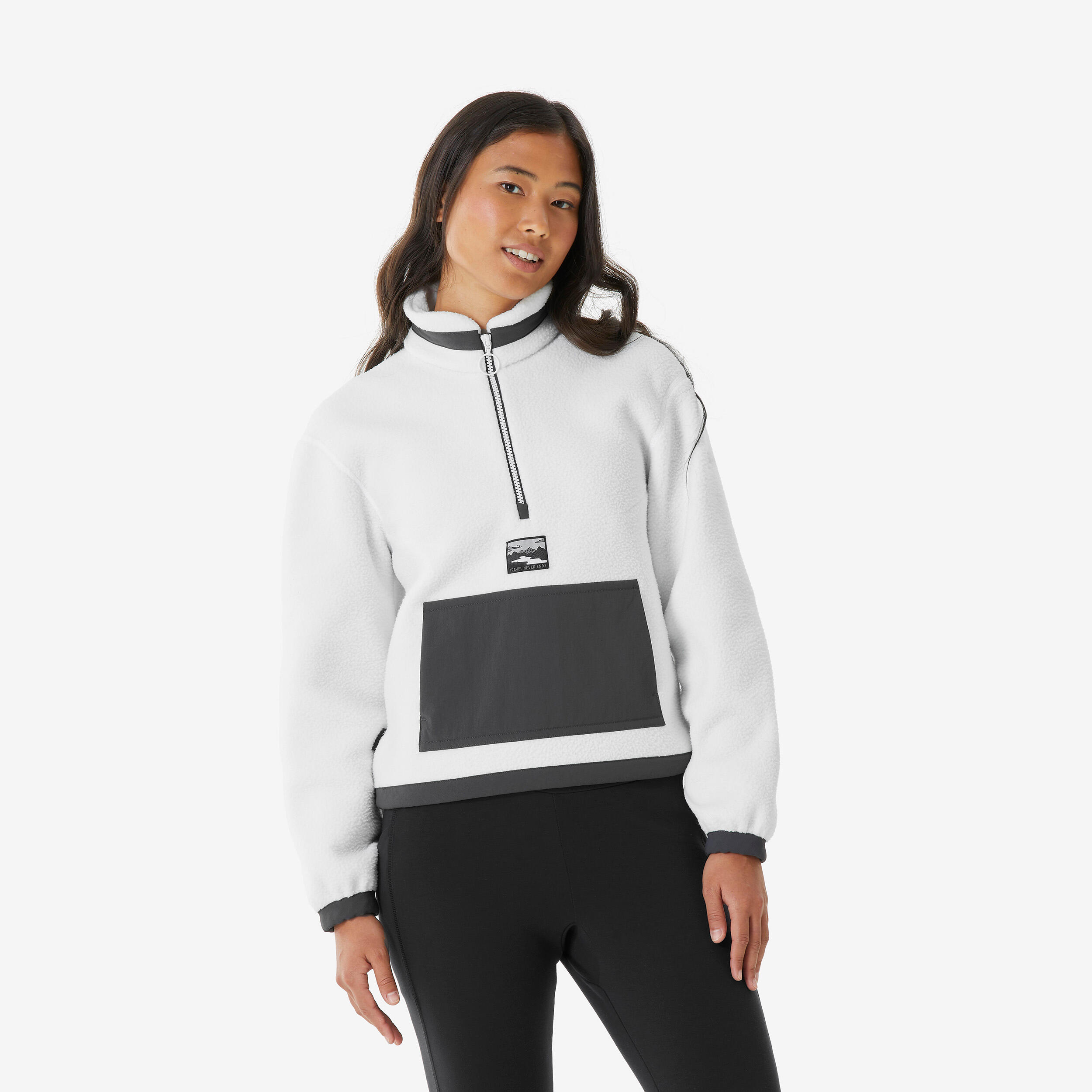 Women's Sherpa Mountain Hiking Fleece MH100 1/2 Zip - White