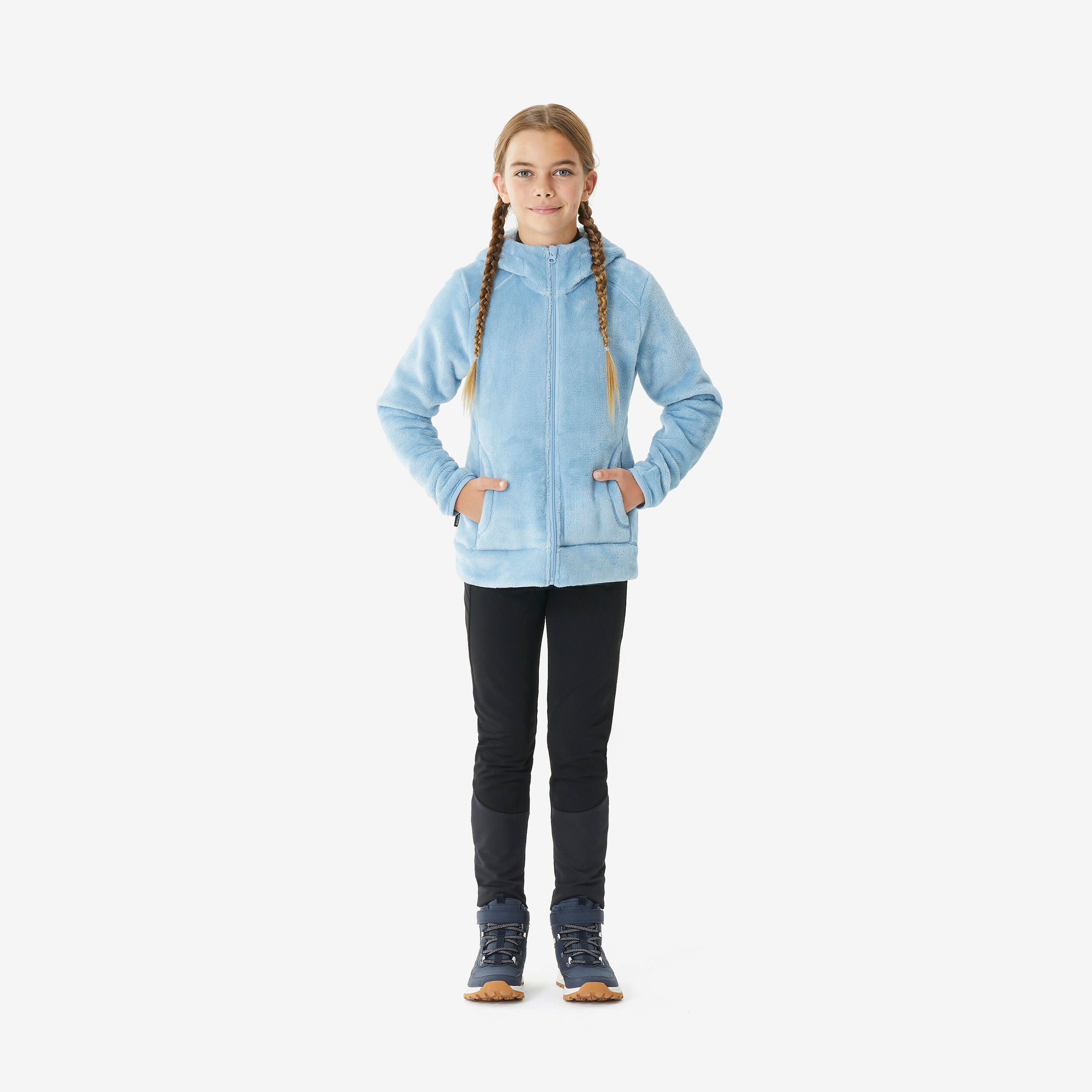 Kids’ Warm Hiking Fleece Jacket - MH500 Blue Grey (7-15 Yrs)