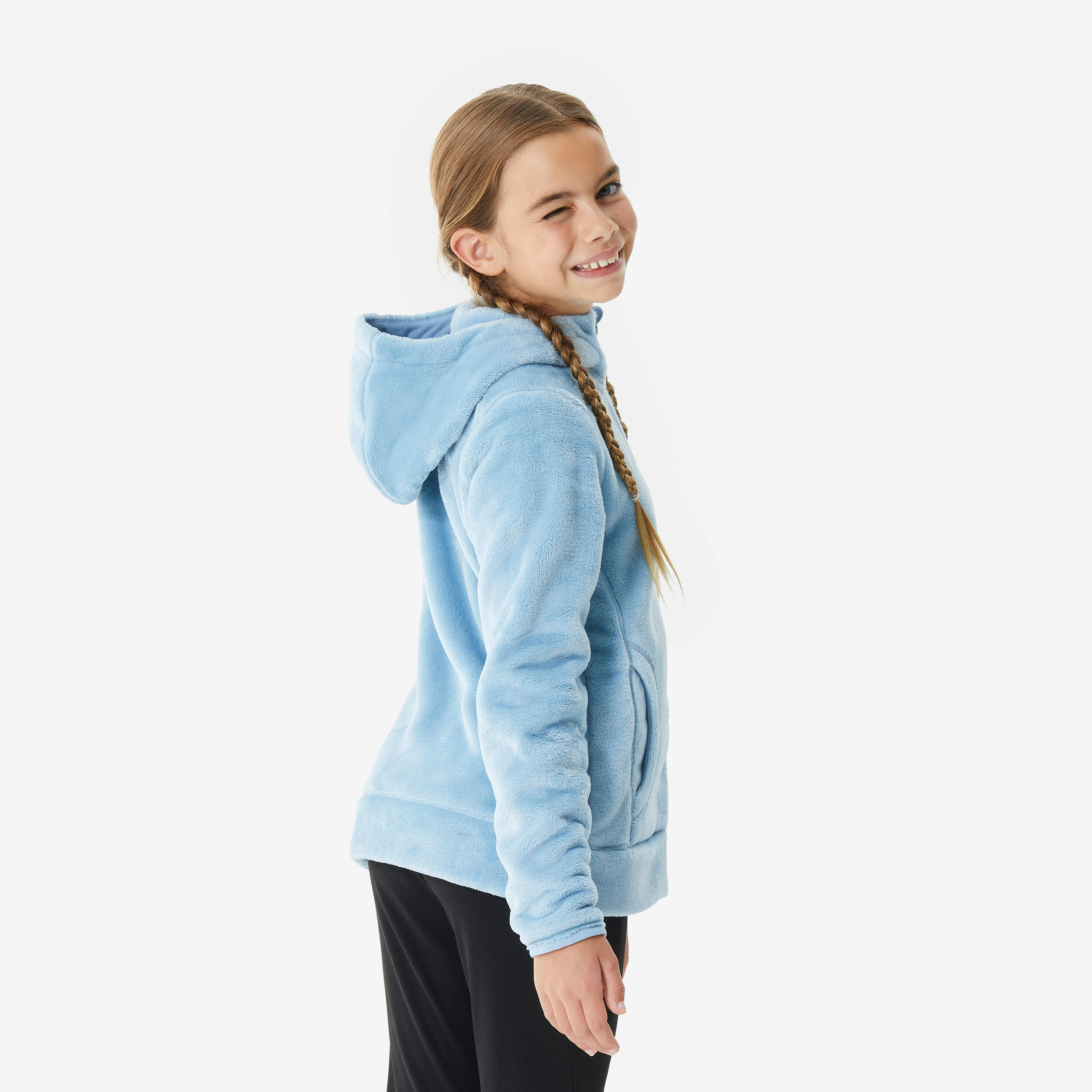 Kids’ Warm Hiking Fleece Jacket - MH500 Blue Grey (7-15 Yrs)