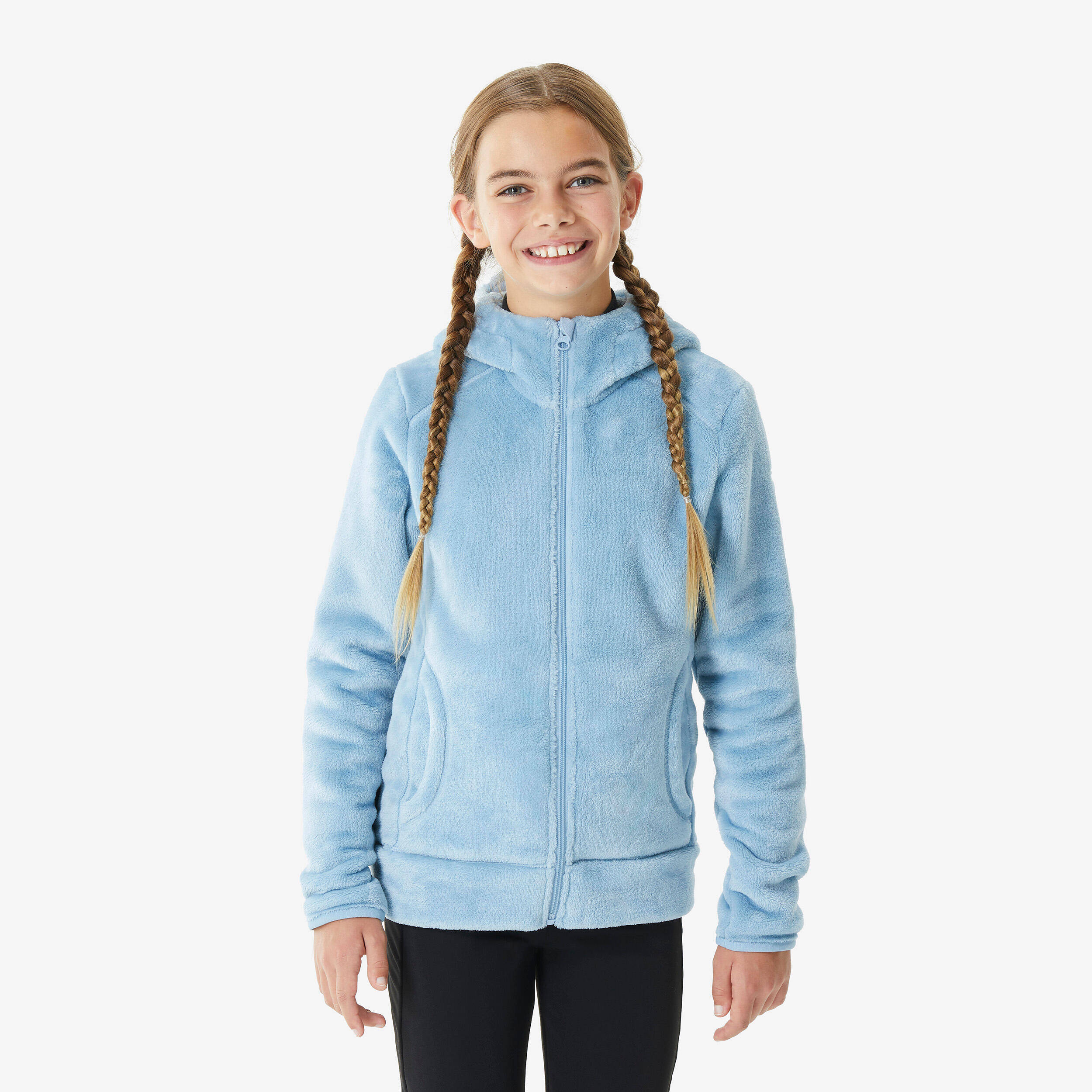 Kids’ Warm Hiking Fleece Jacket - MH500 Blue Grey (7-15 Yrs) -  1