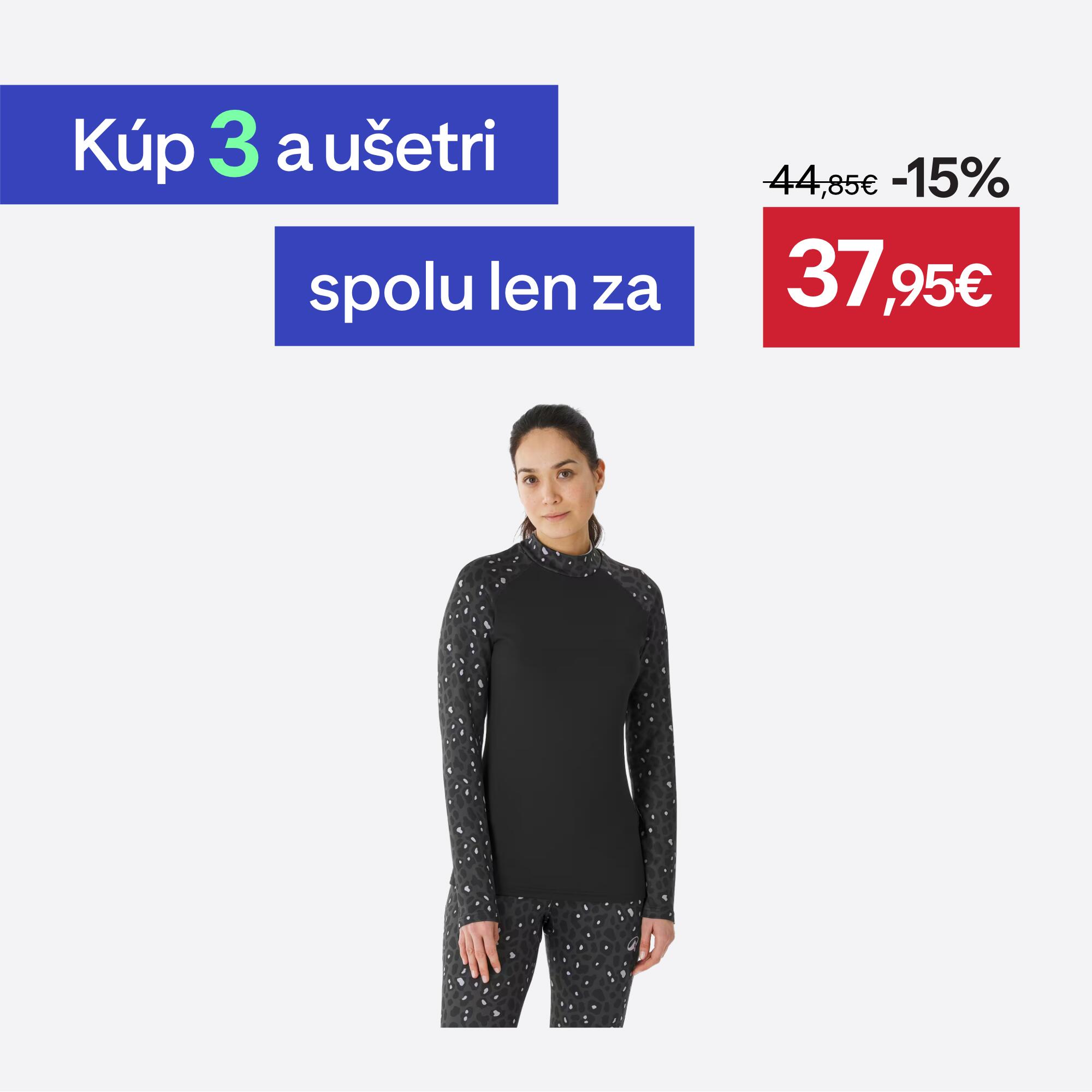 WEDZE Dámske lyžiarske spodné termotričko BL 500 hrejivé leopardí vzor čierne L