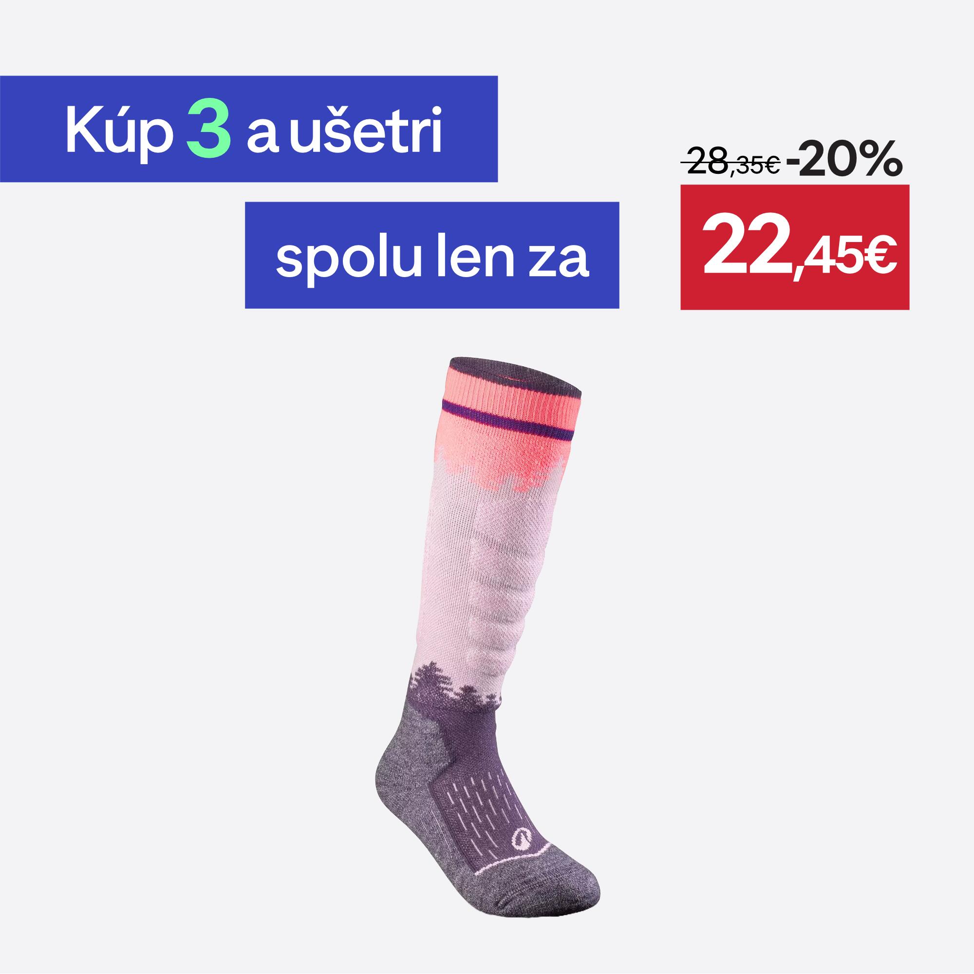 WEDZE Detské lyžiarske hrejivé a pohodlné ponožky 500 s motívom lesa fialové 35-38