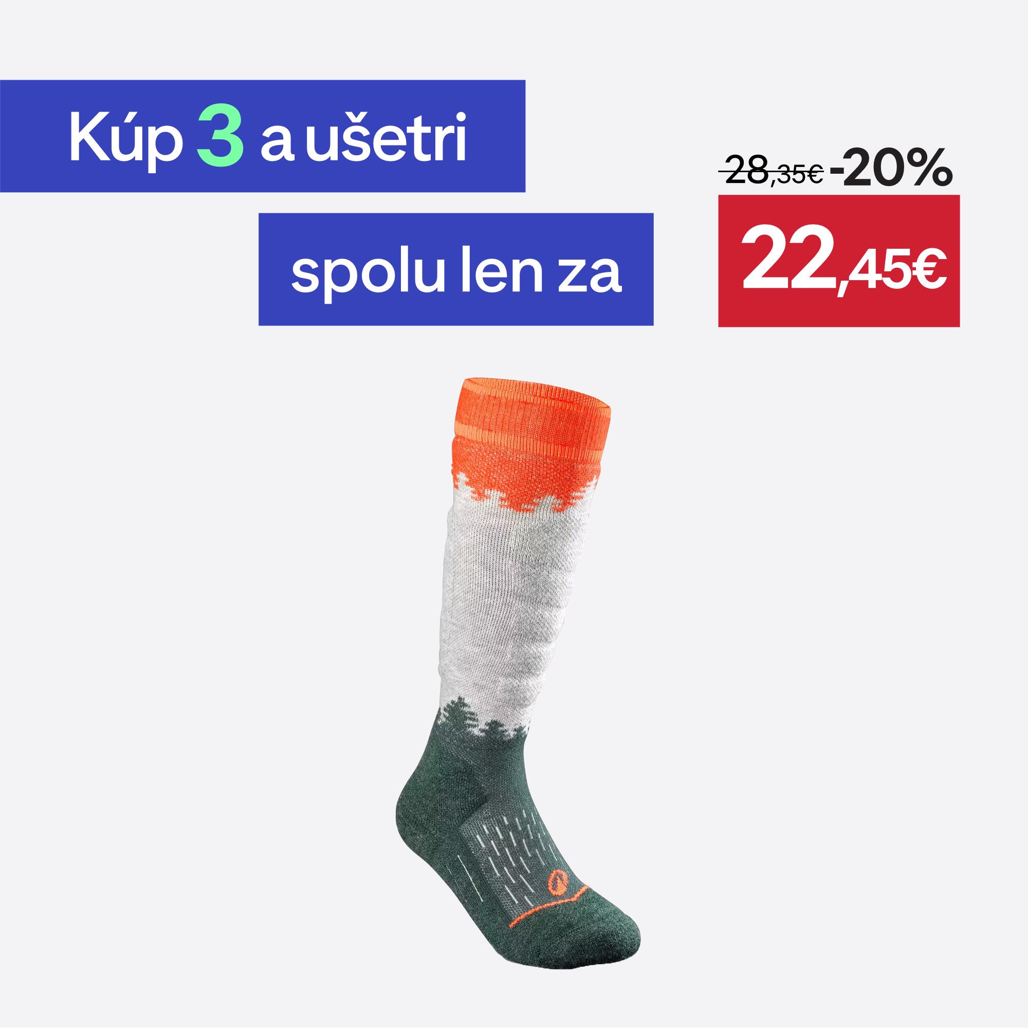 WEDZE Detské lyžiarske hrejivé pohodlné ponožky 500 s motívom lesa červené 23-26