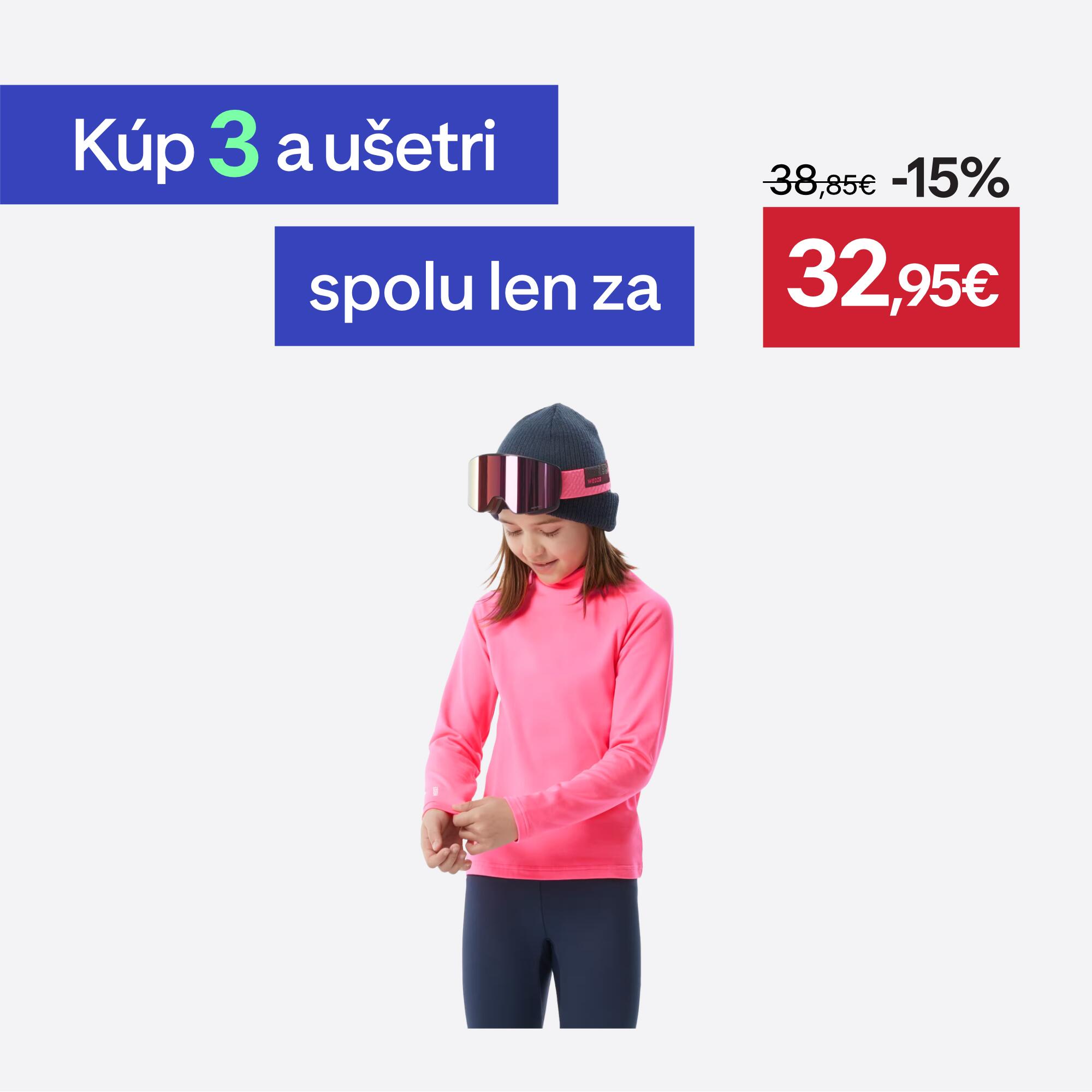 WEDZE Detské lyžiarske spodné termotričko BL 500 ružové fluorescenčné 6 rokov