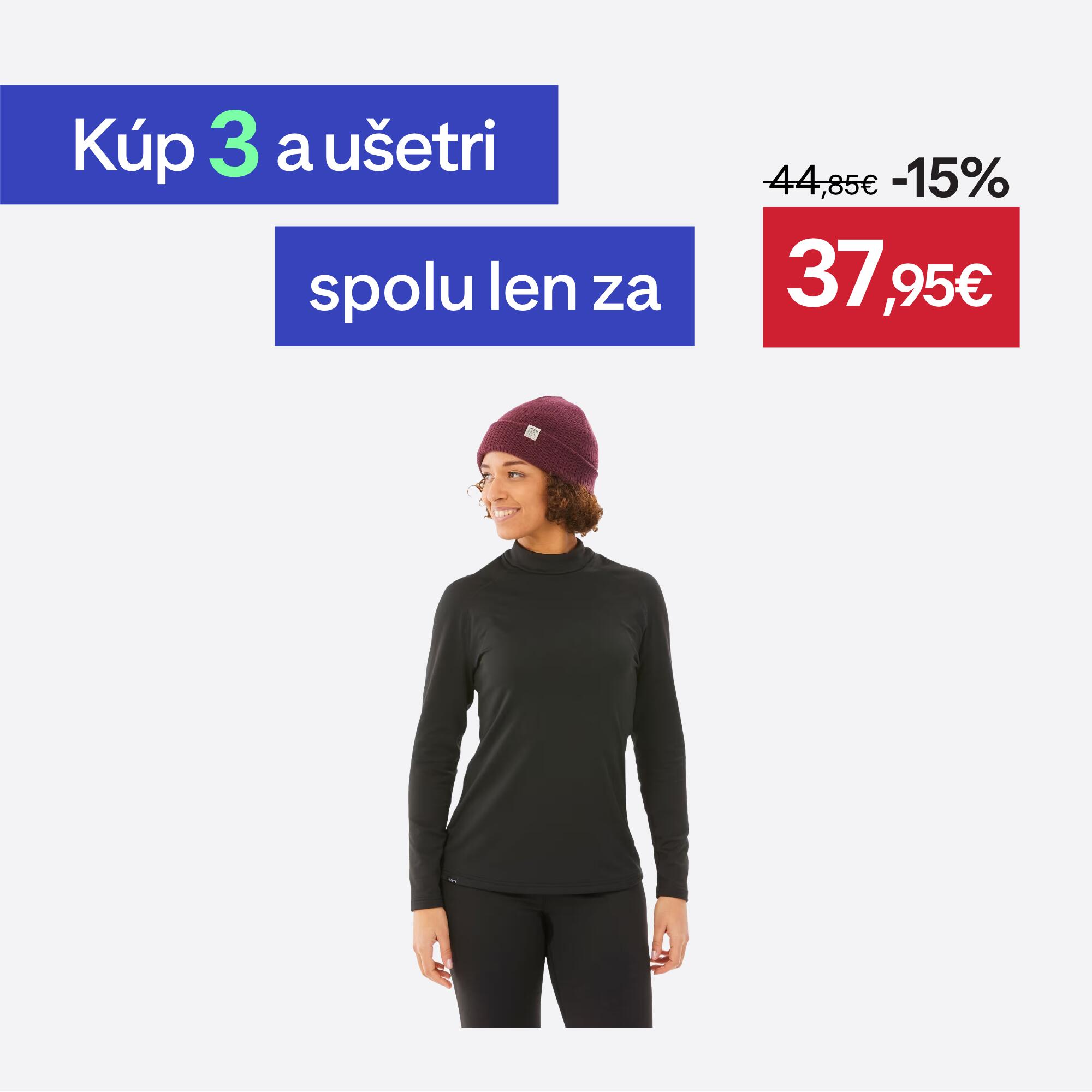 WEDZE Dámske lyžiarske spodné termotričko BL 500 hrejivé a priedušné čierne XS