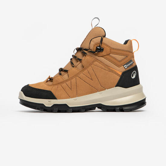 Chaussures de randonnée hautes imperméables 28 au 39 enfant, MH900 marron