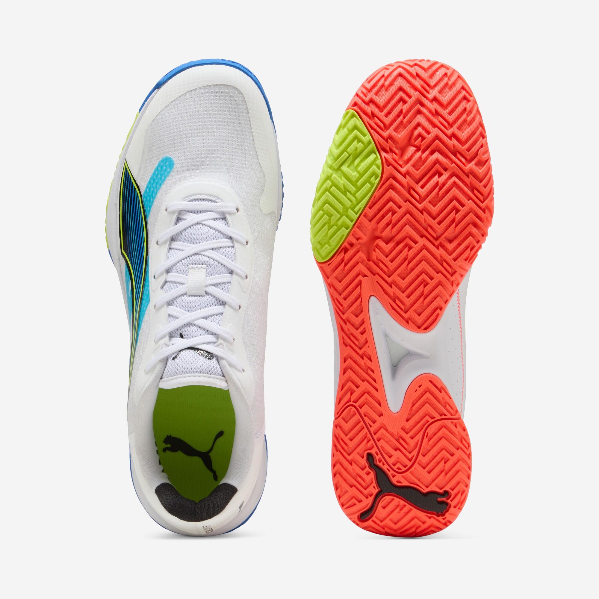 Handballschuhe für Erwachsene – Puma Accelerate 4 Turbo weiss/blau/gelb/rot 3/6