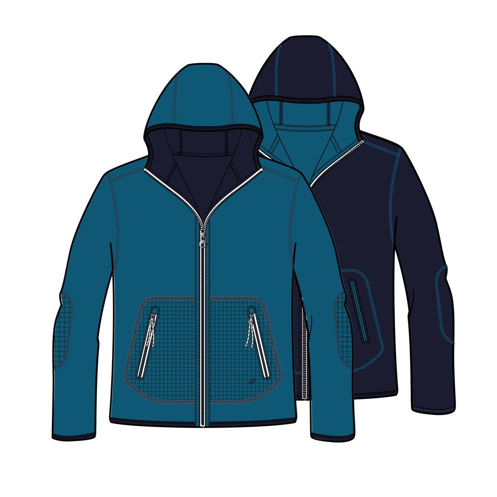Kids fleece sailing jacket, warm and reversible, 500, navy blue