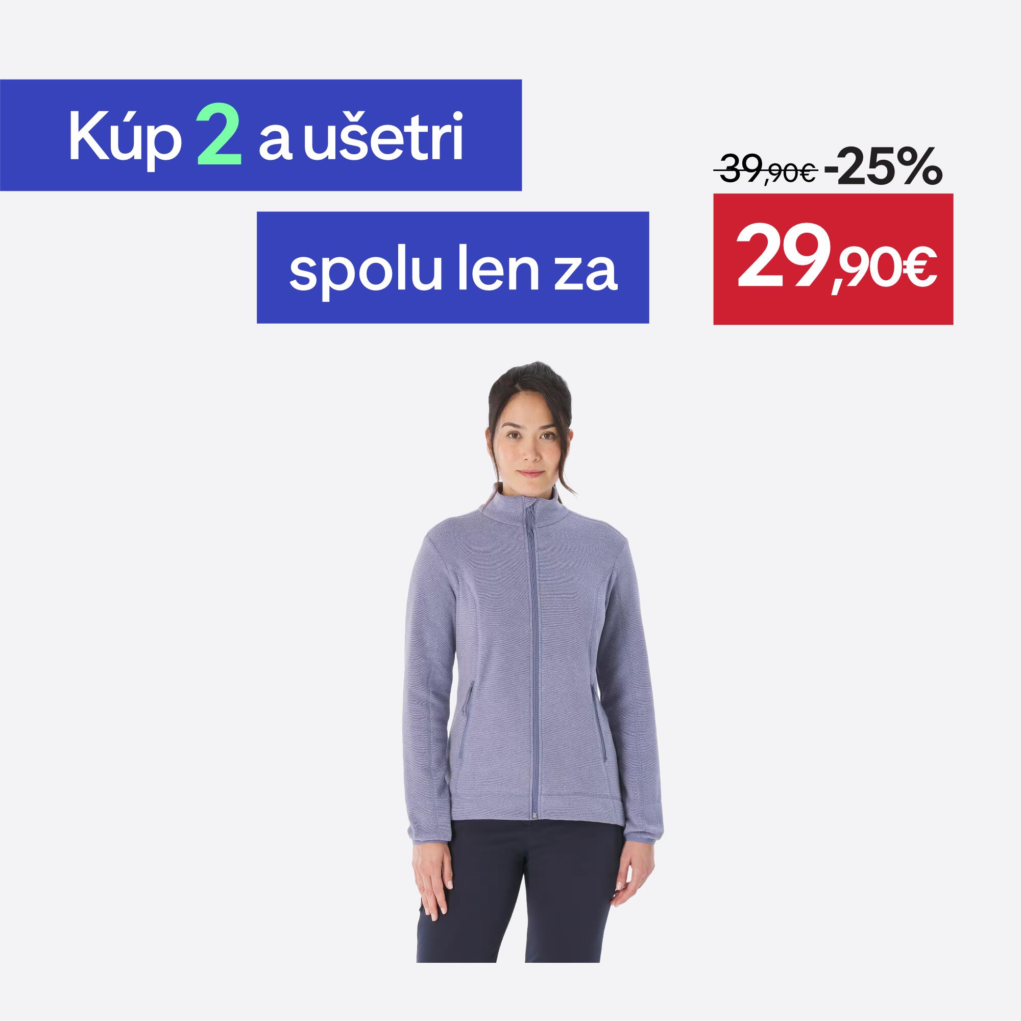 QUECHUA Dámska fleecová turistická mikina MH100 fialová S