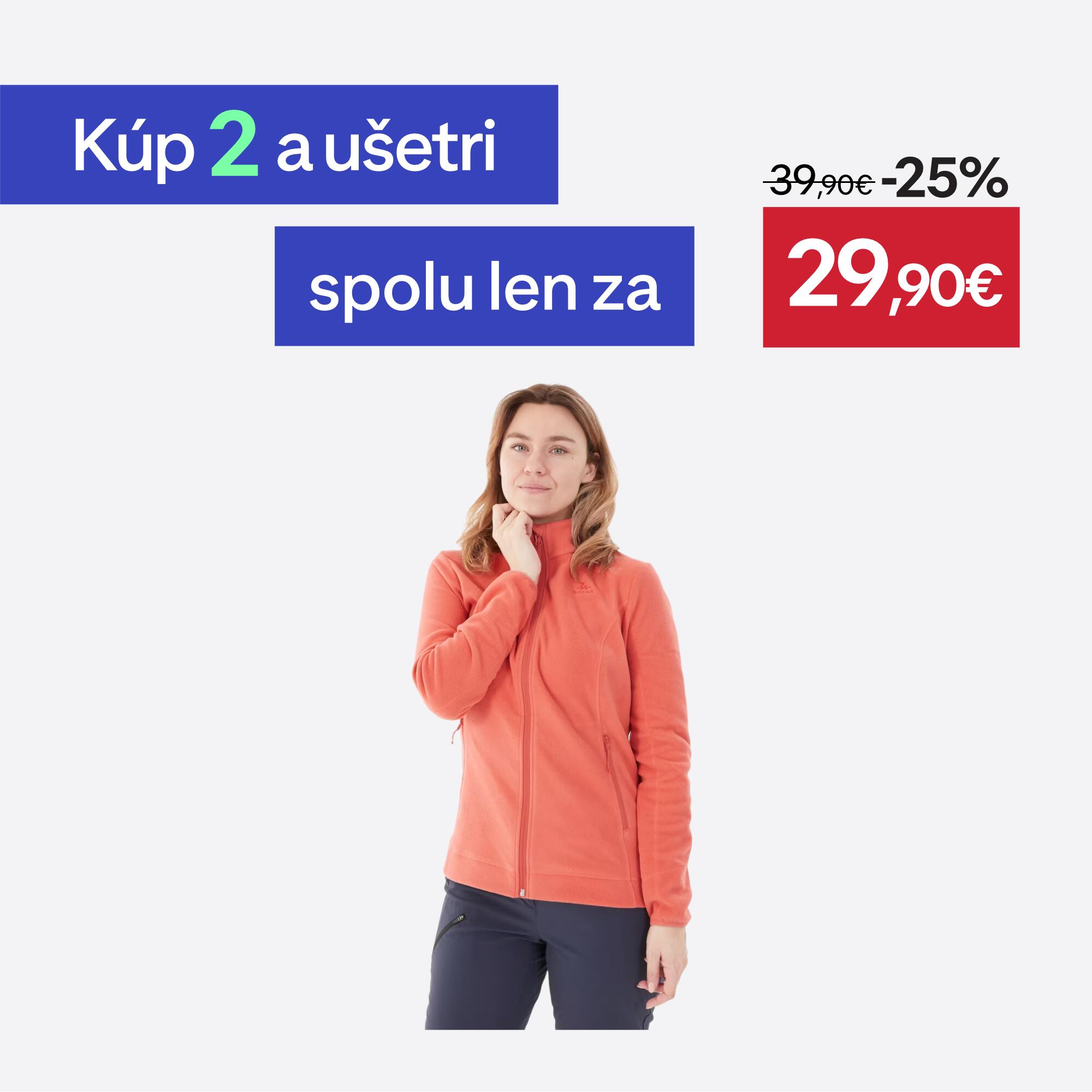 QUECHUA Dámska fleecová turistická mikina MH100 oranžová 3XL
