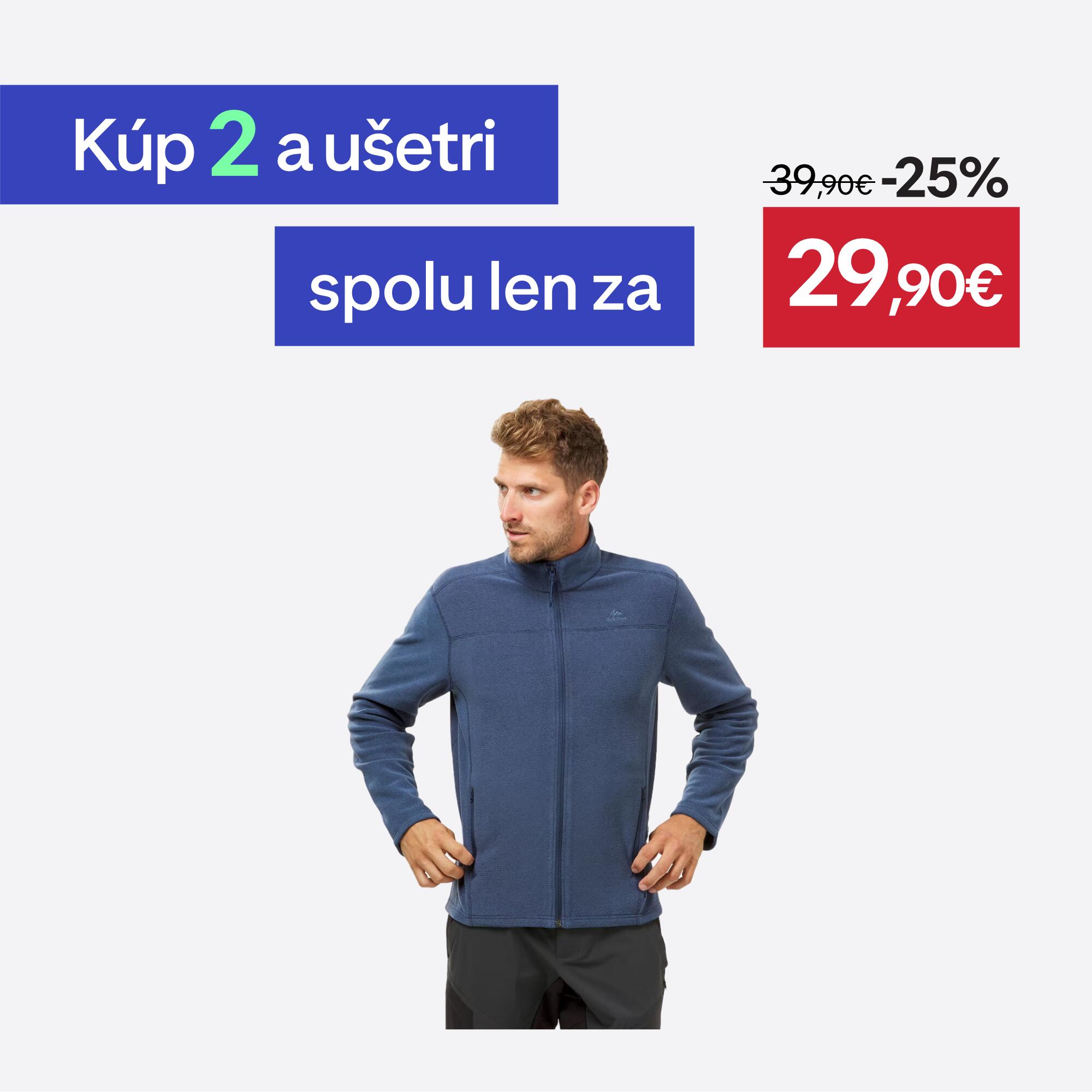 QUECHUA Pánska fleecová turistická mikina MH100 modrá 3XL