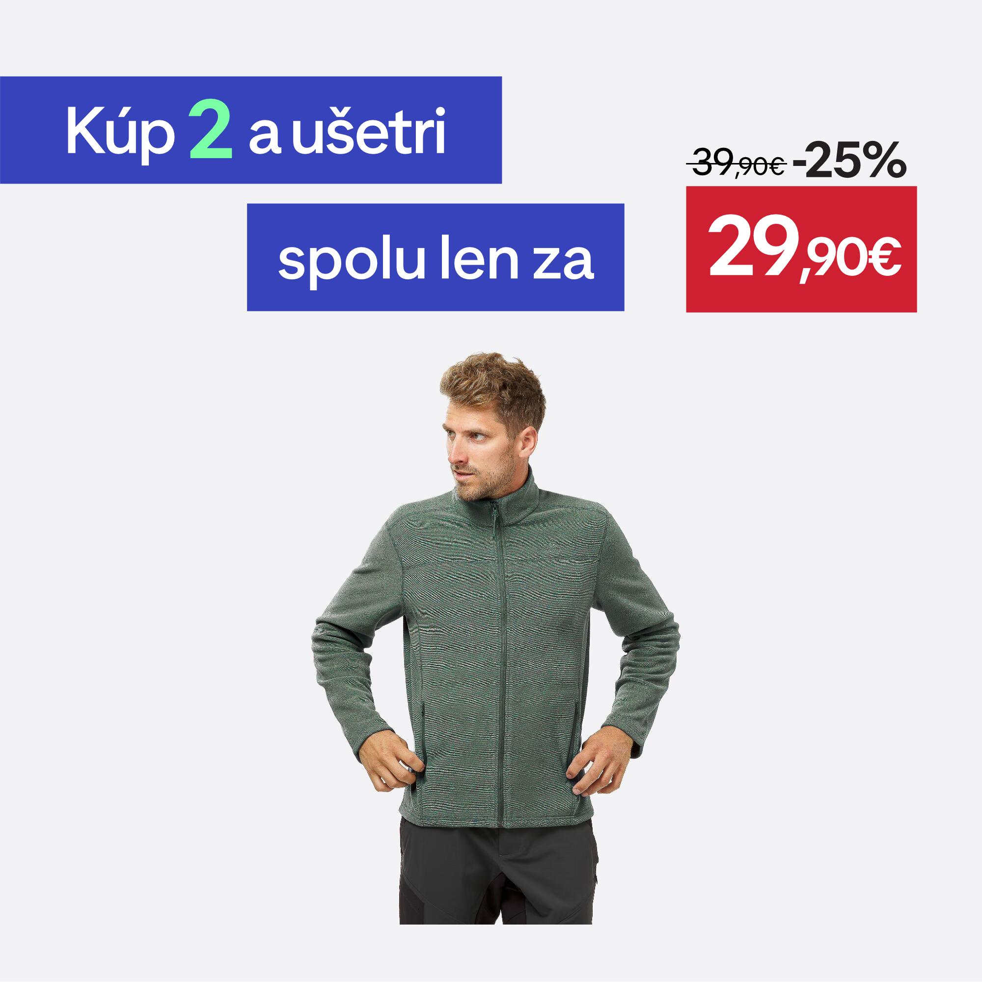 QUECHUA Pánska fleecová turistická mikina MH100 zelená M