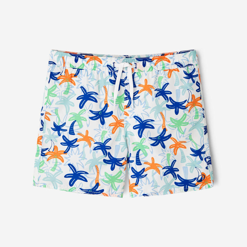 Șort de baie surf 100 Palm Alb Motive Palmieri Copii