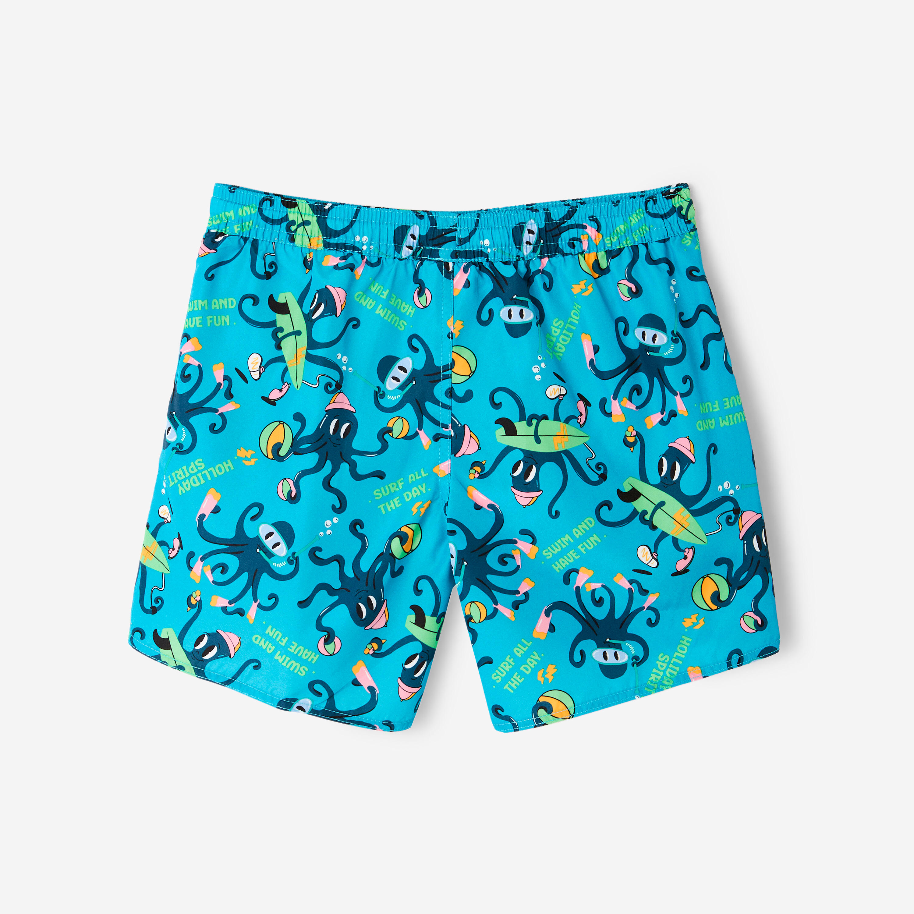 Short de bain surf enfant, 100 Fun turquoise 7/9