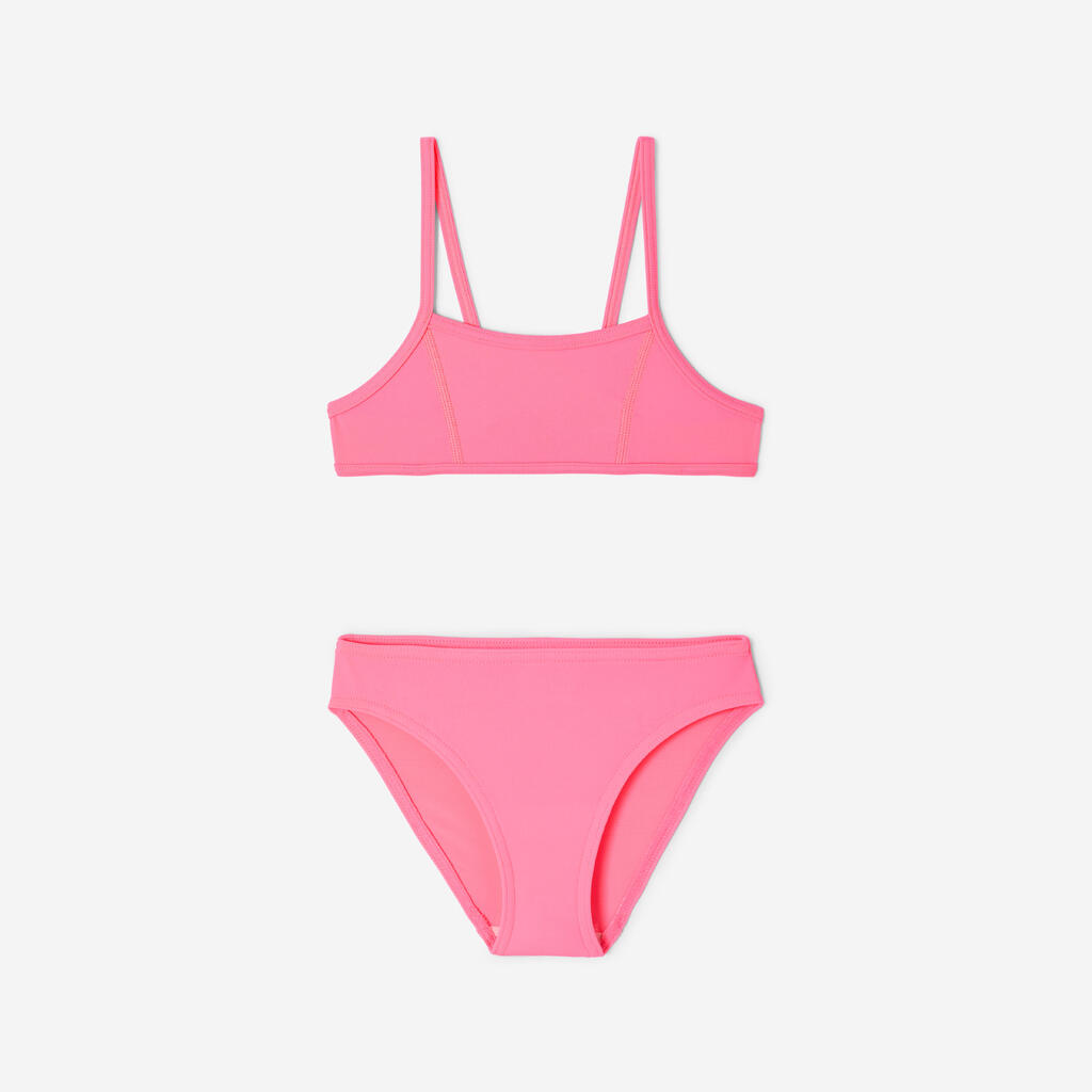 Girls’ 2-piece SURFING swimsuit BIKINI TOP BALI 100 PINK