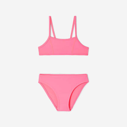 Maillot de bain 2 pièces surf fille brassiere rose bali 100