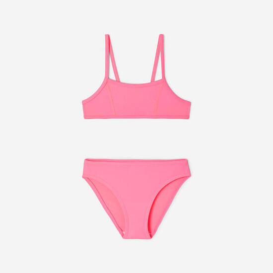 Maillot de bain 2 pièces surf fille brassiere rose bali 100