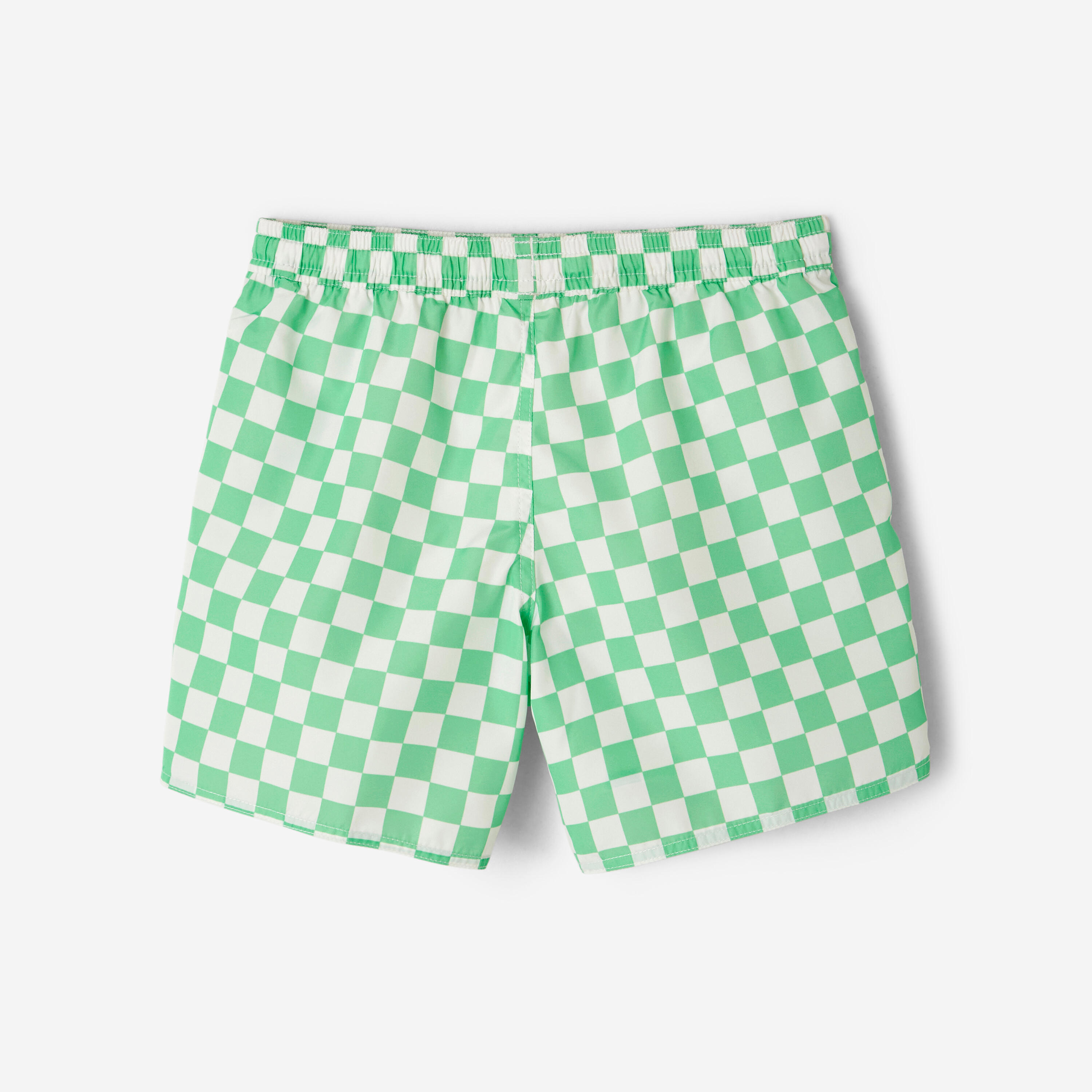Short de bain surf enfant, 100 Carreaux vert 7/9