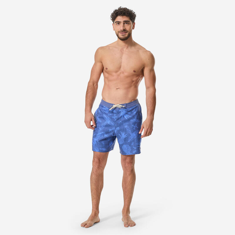 Erkek Orta 18" Deniz Şortu/Boardshort - Mavi - Desenli - 100