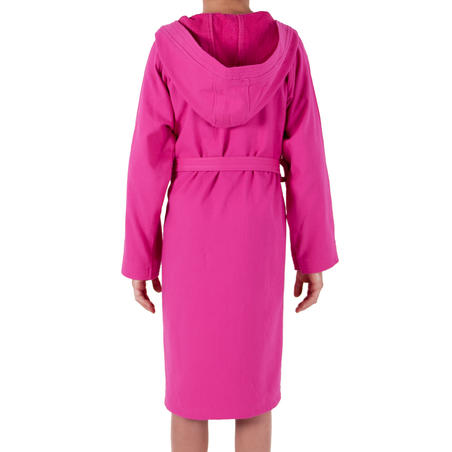 Junior lightweight cotton bathrobe with hood and belt - Pink