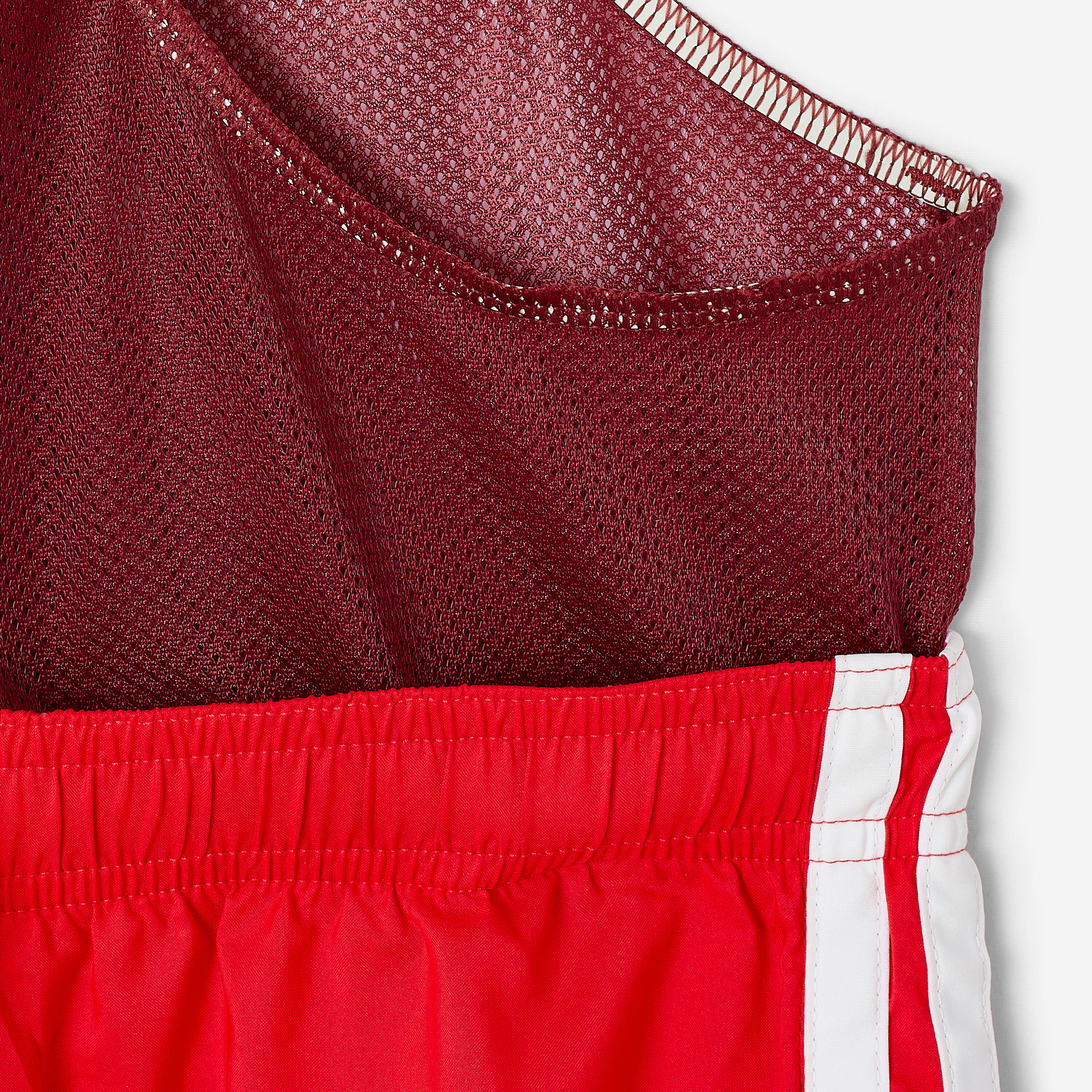 Short de bain garçon, Swimshort 3 bandes Adidas rouge et blanc 10/12