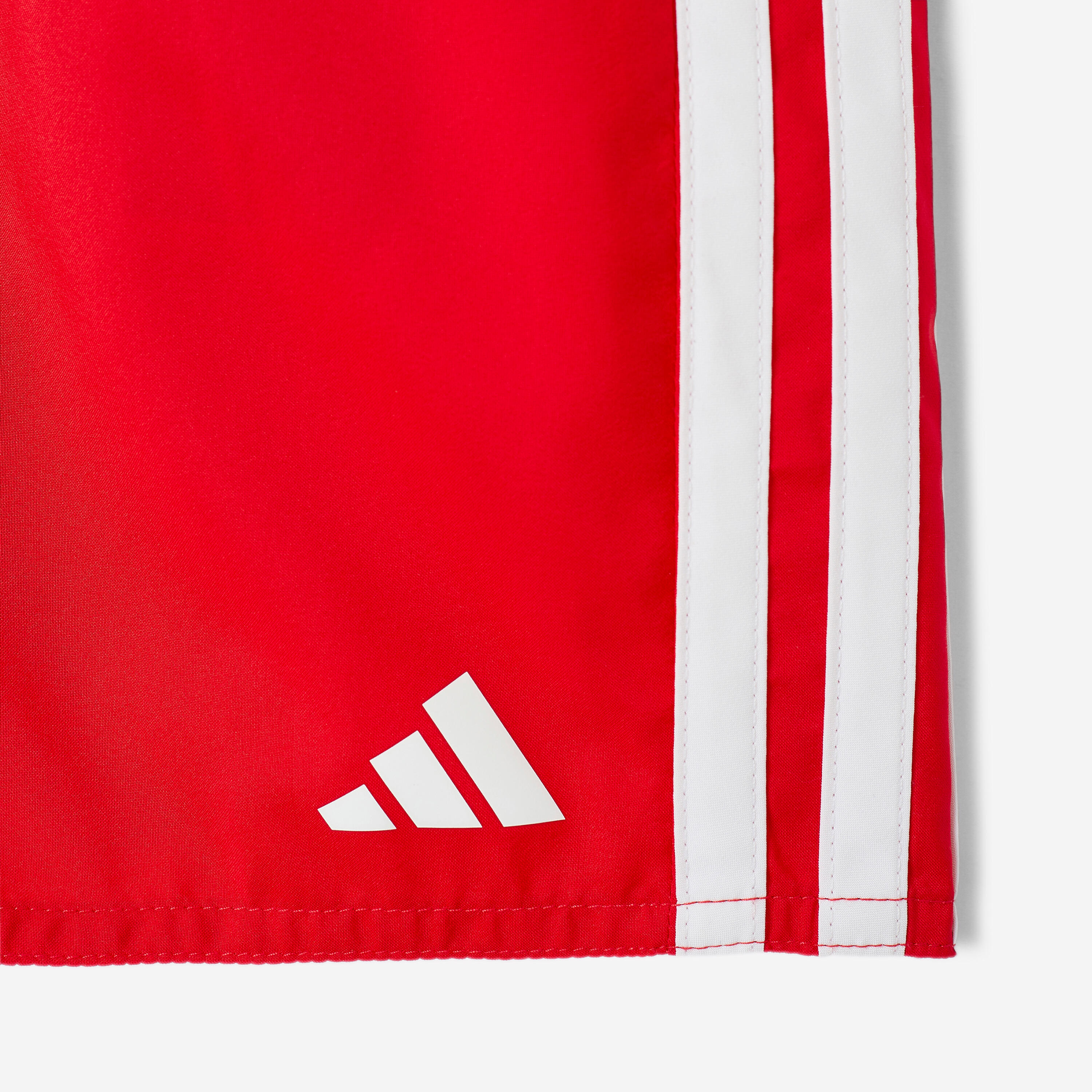 Short de bain garçon, Swimshort 3 bandes Adidas rouge et blanc 11/12