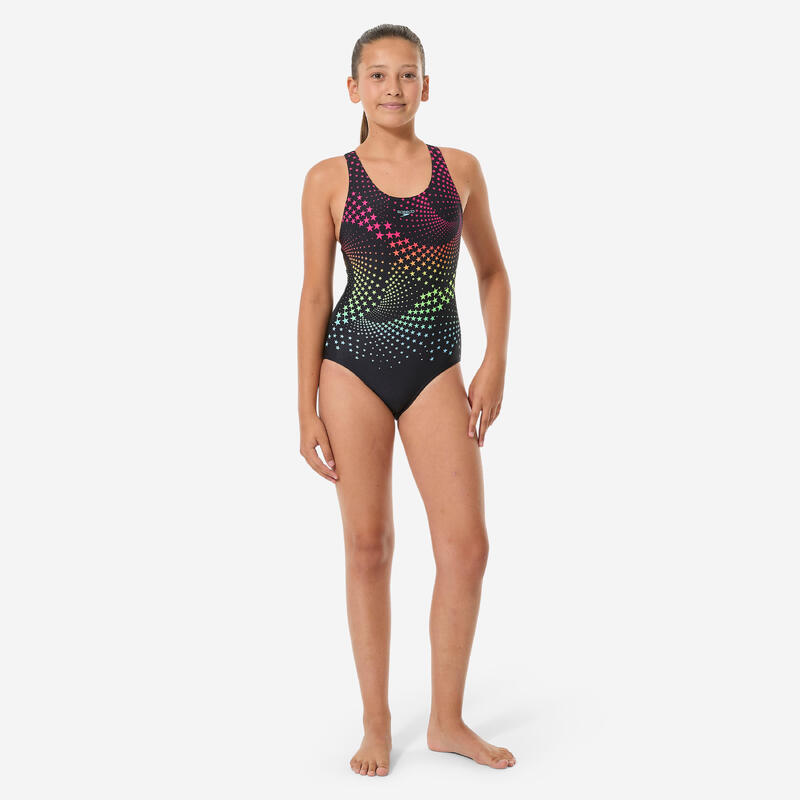 Costum de baie întreg înot Speedo Splashback Negru Stele Fete 