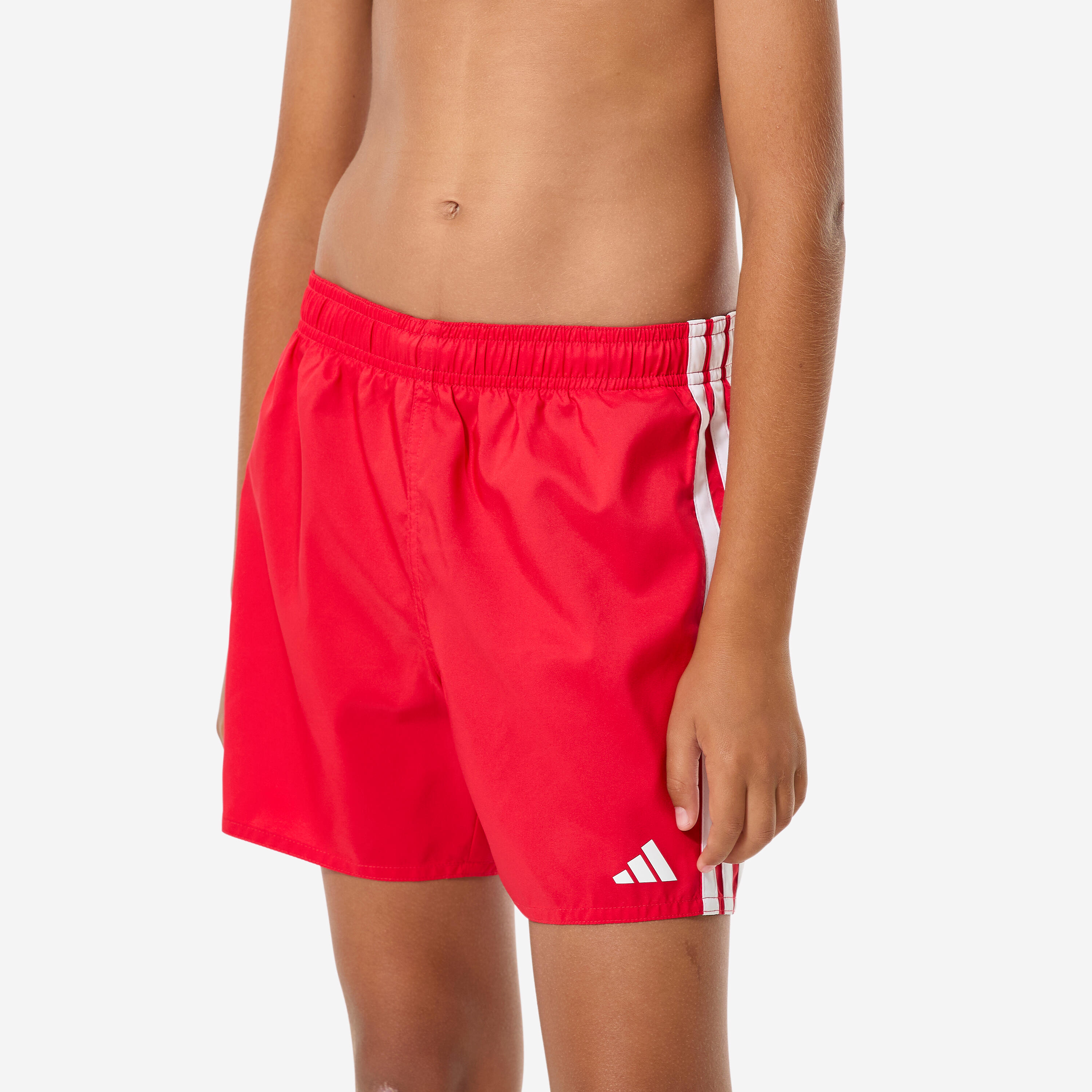 Short de bain garçon, Swimshort 3 bandes Adidas rouge et blanc