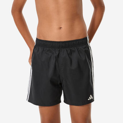 Short de bain garçon, Swimshort 3 bandes Adidas noir et blanc
