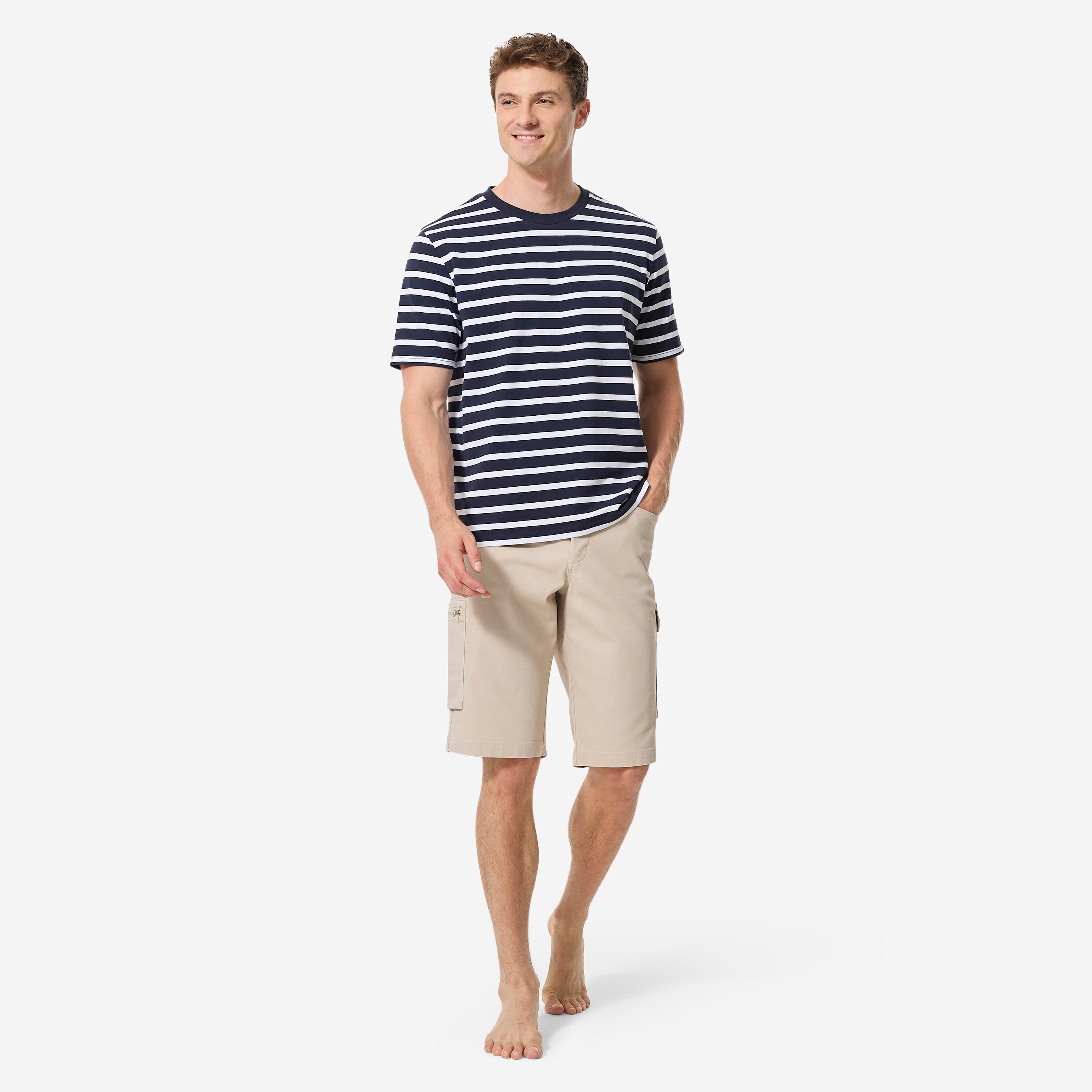 T-shirt marinière voile homme, 100 bleu rayé blanc 2/7
