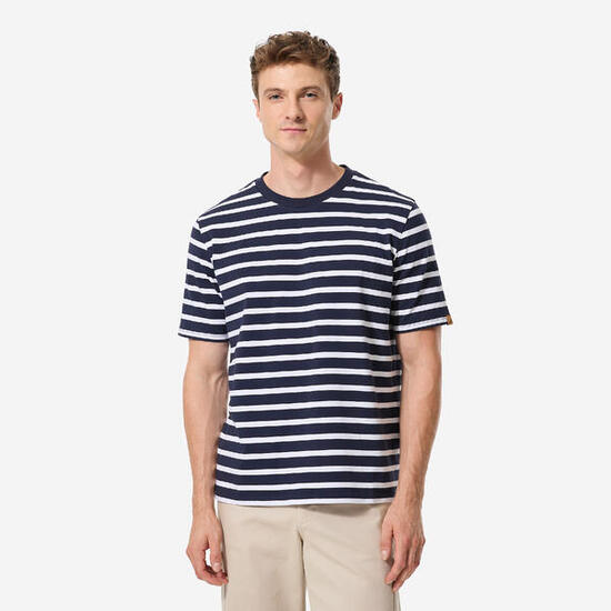 T-shirt marinière voile homme, 100 bleu rayé blanc
