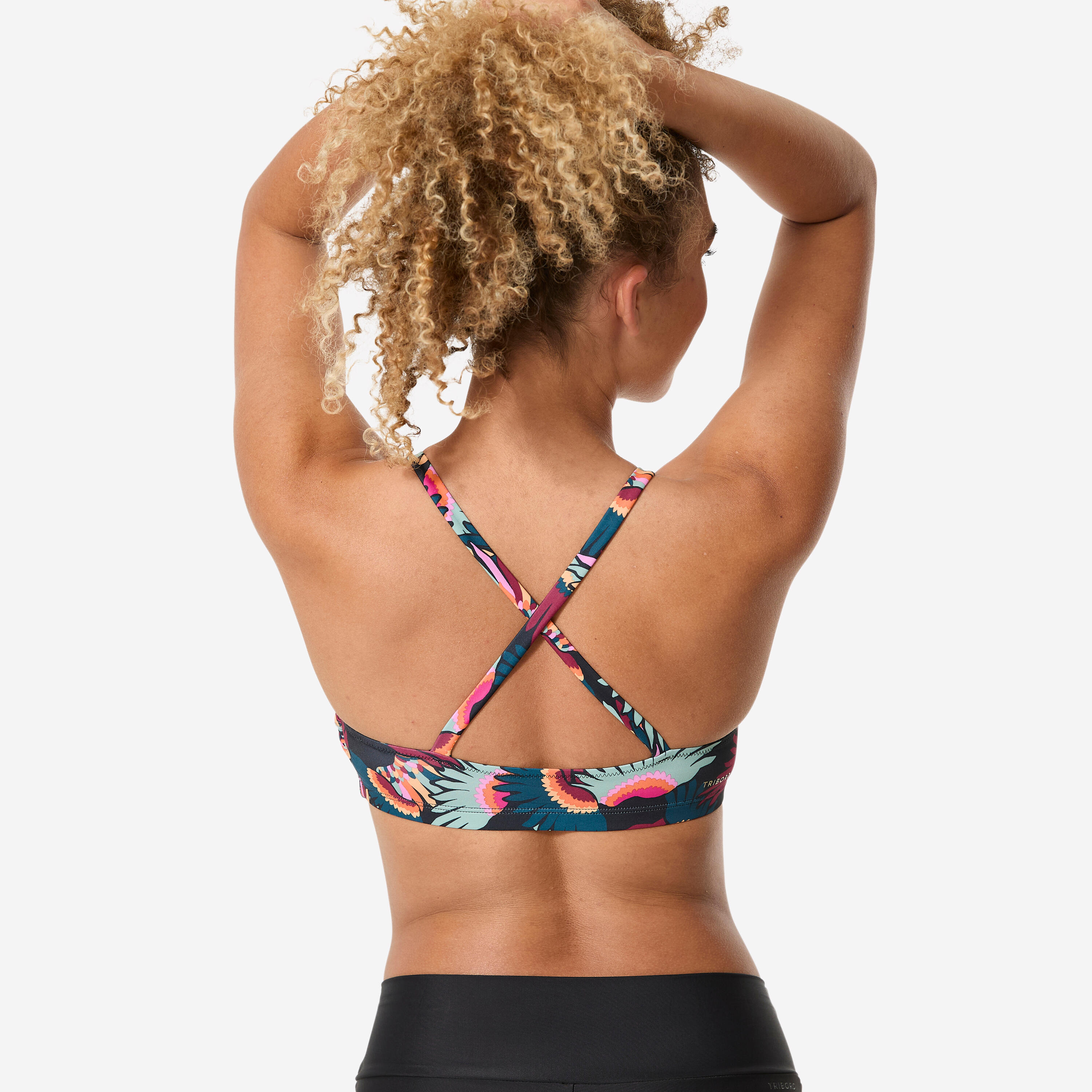 Haut de maillot de bain de natation femme, Lila ara noir 4/11