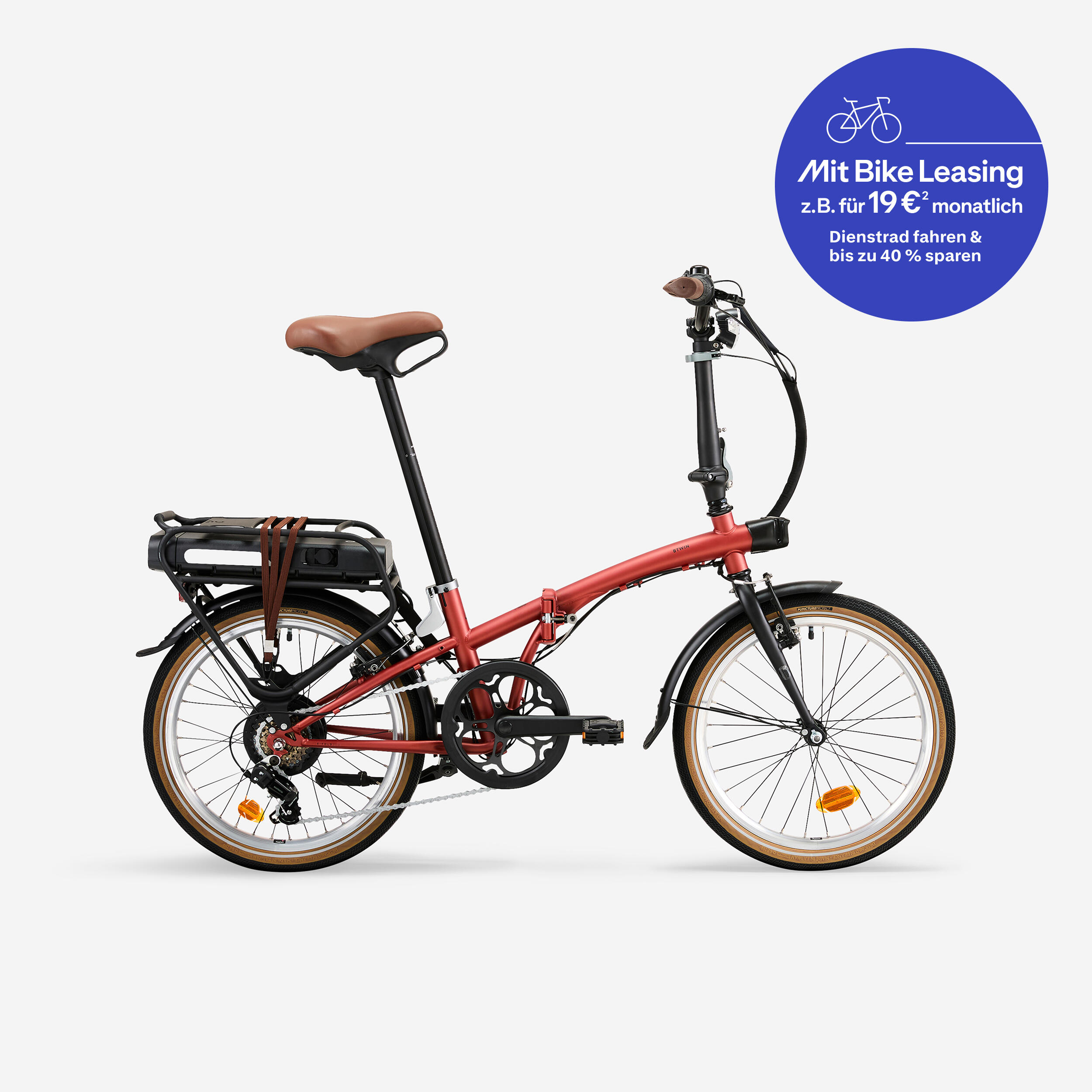 E-Bike Faltrad Klapprad 20 Zoll E-Fold 500 ziegelrot - Decathlon