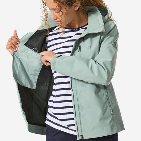 Куртка жіноча 500 для вітрильного спорту водонепроникна світлий хакі