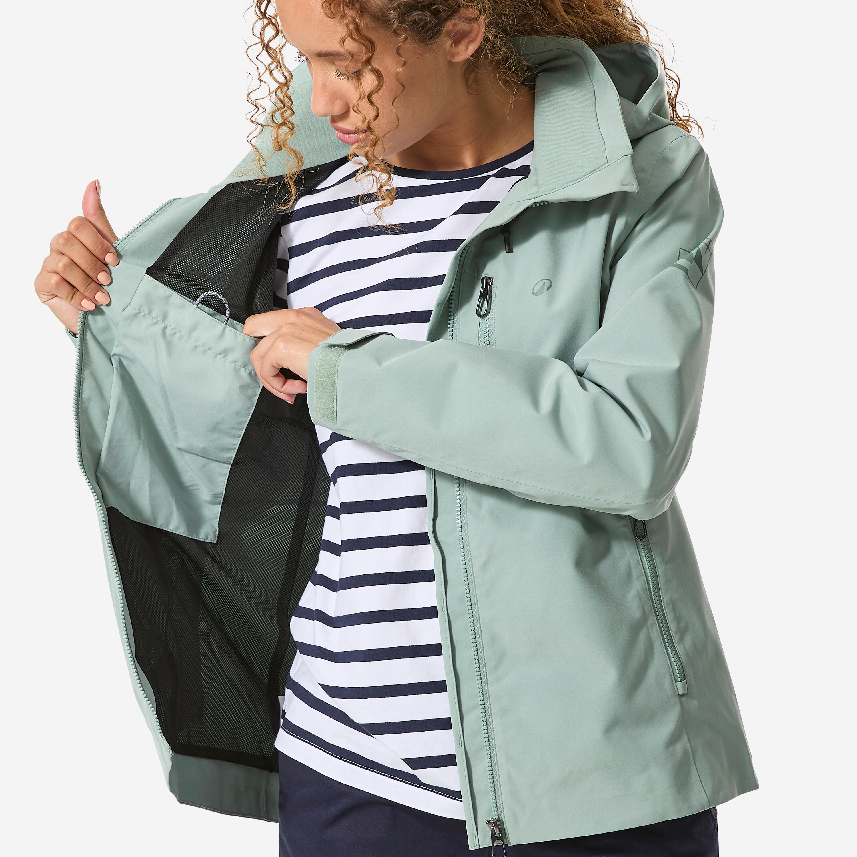 Veste de voile imperméable coupe-vent femme, Sailing 500 kaki clair 12/13