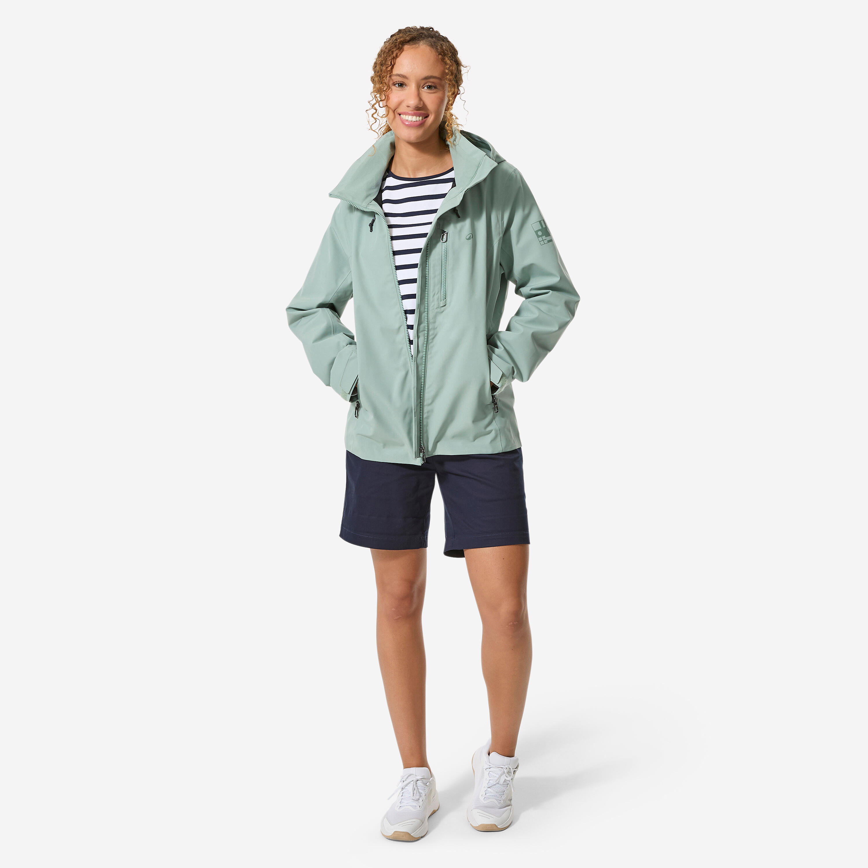 Veste de voile imperméable coupe-vent femme, Sailing 500 kaki clair 2/13